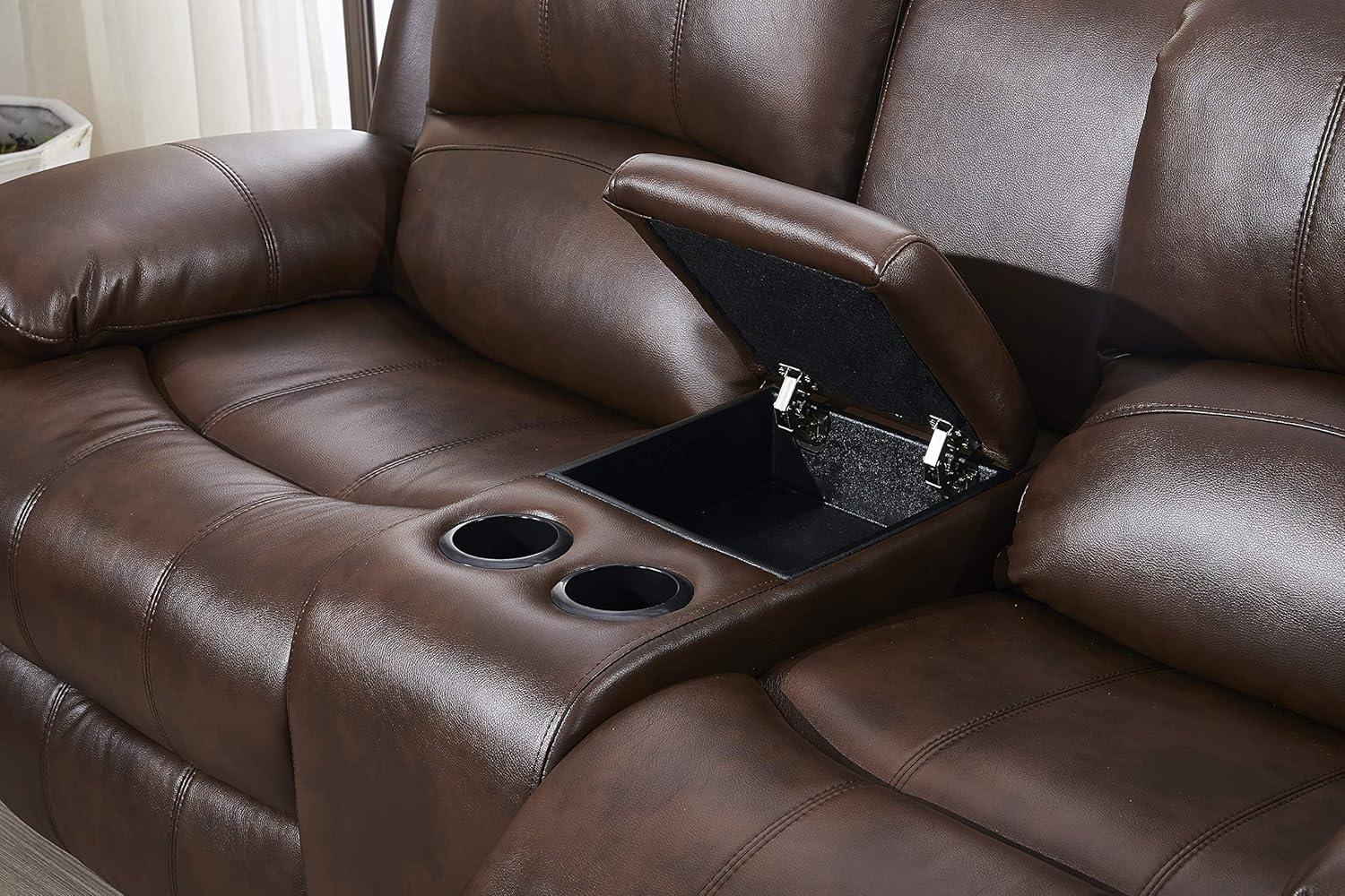 Betsy Furniture Loveseat Brown Faux Leather Sofa Set