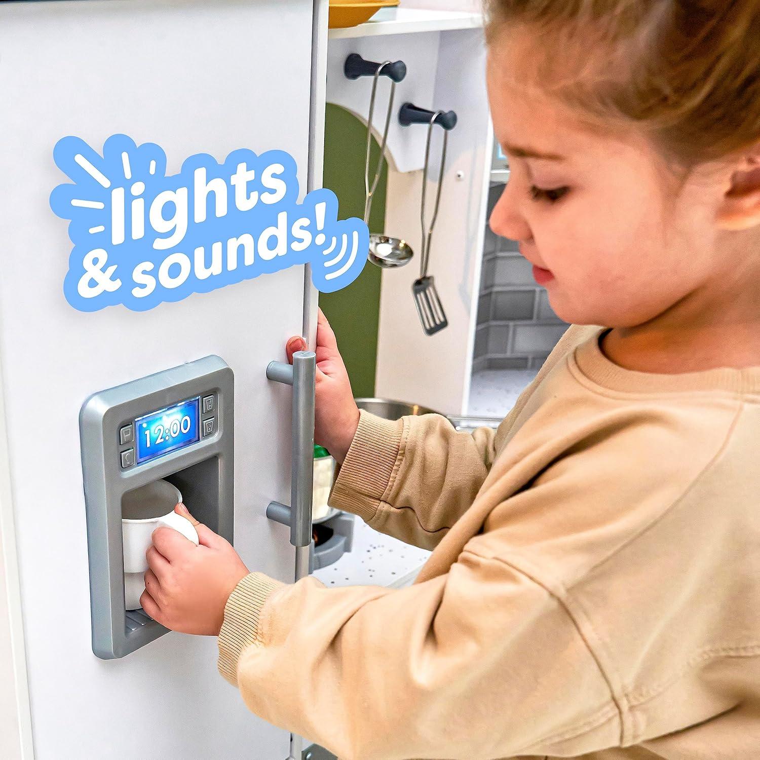 KidKraft Ultimate Corner Play Kitchen with Lights & Sounds - White with 1 Piece Accessory Play Set
