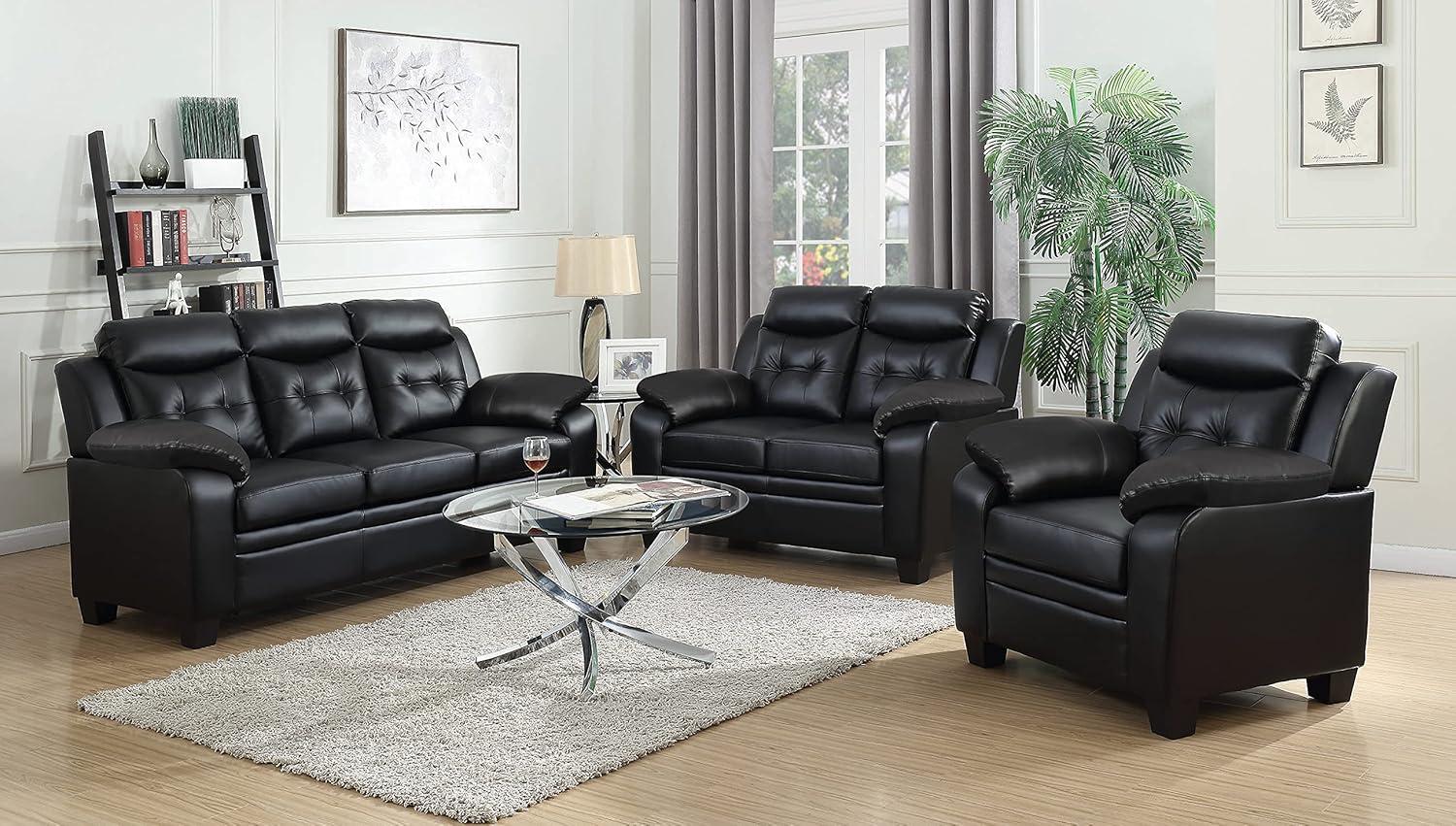 Coaster Leather Sofa Black Finish 506551