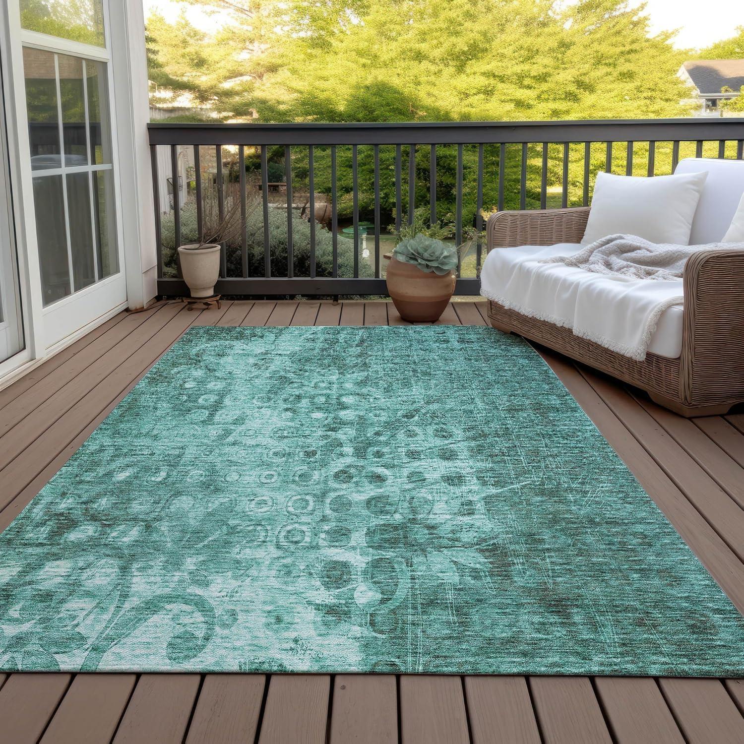 Teal Flat Woven Synthetic 9' x 12' Area Rug