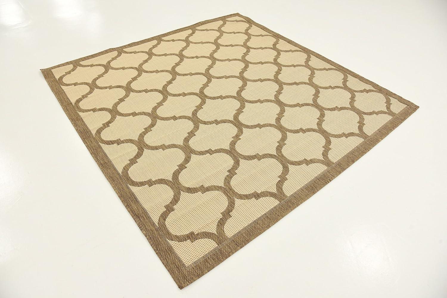 Unique Loom 6' 1 x 6' 1 Square Beige and Brown Outdoor Trellis Moroccan Area Rug