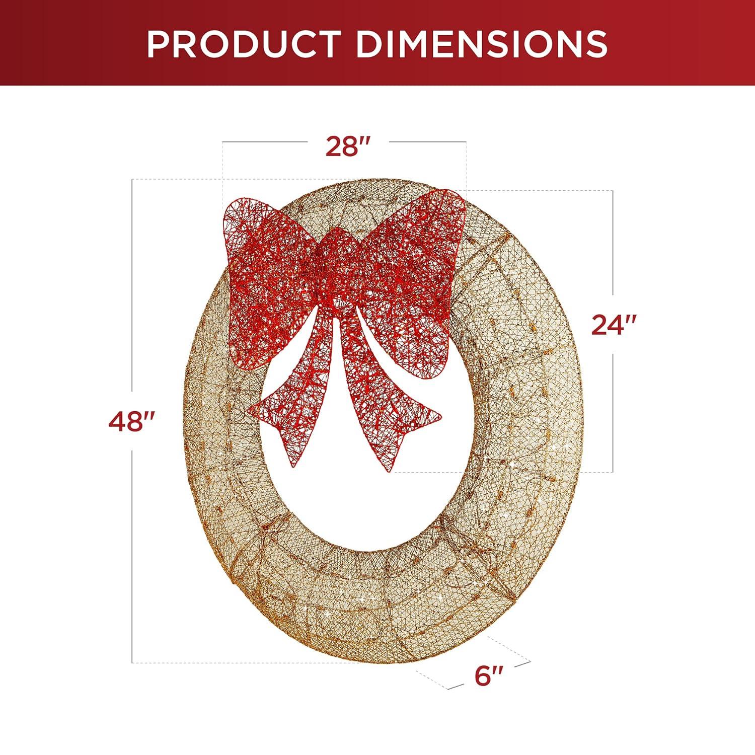 Best Choice Products 48in Pre-Lit Outdoor Christmas Wreath, LED Metal Holiday Decor w/ 140 Lights, Bow - Gold/Red