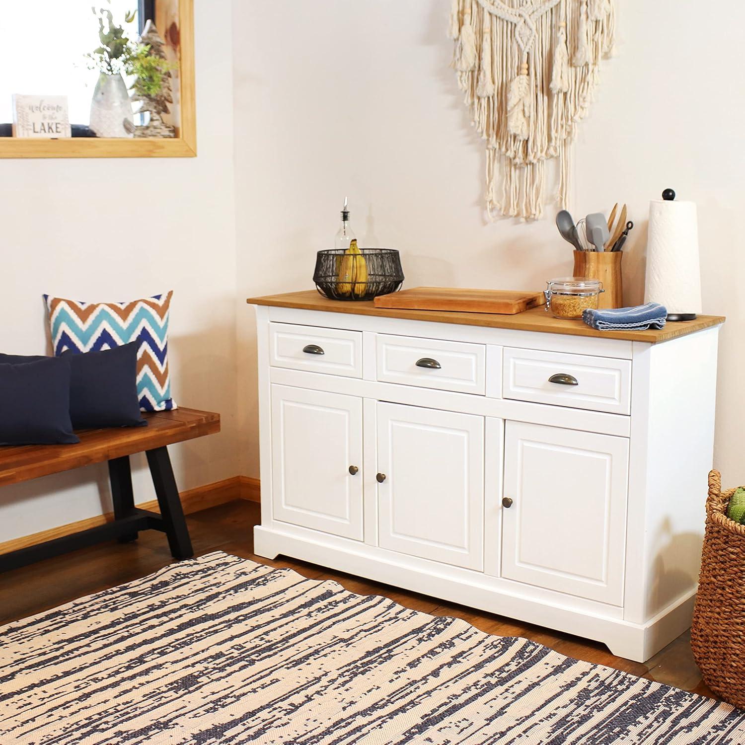 Sunnydaze Sideboard with 3 Drawers and 3 Doors - Solid Pine Construction - Dark Brown- 32"