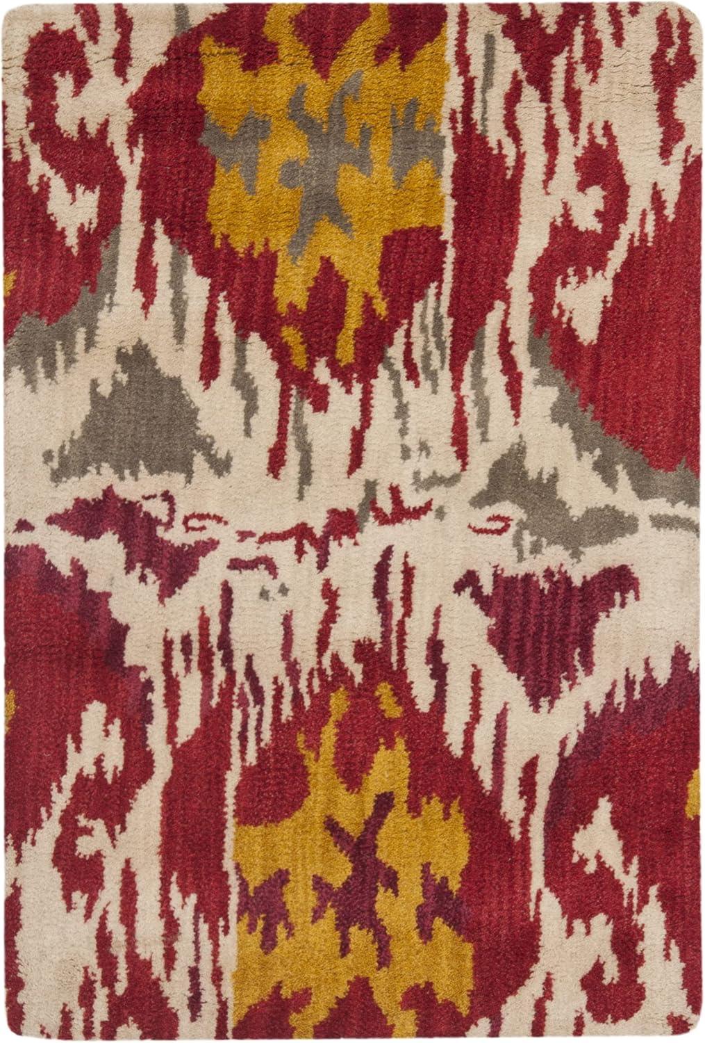 SAFAVIEH Ikat Coco Southwestern Wool Area Rug, Ivory/Red, 2' x 3'