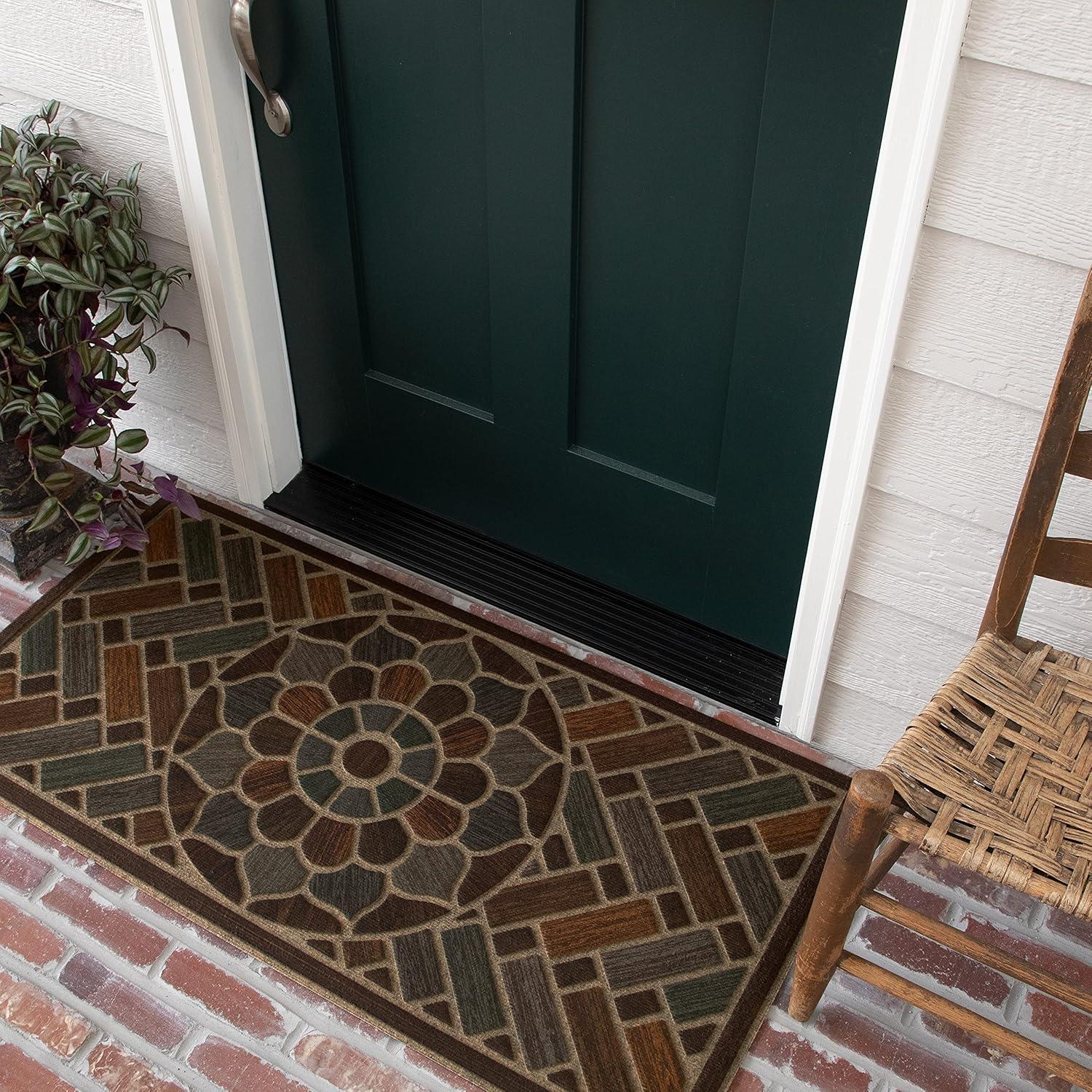 Mohawk Home Entry Recycled Rubber Non- Slip Indoor Outdoor Stoney Medallion Brown & Blue Oversize Doormat 2' x 4'