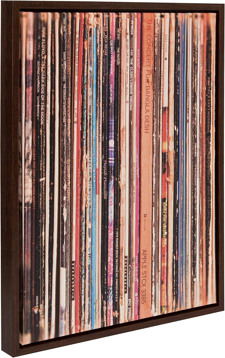 18" x 24" Sylvie Records Framed Canvas by Robert Cadloff Walnut Brown - Kate and Laurel: Vintage Music Wall Decor