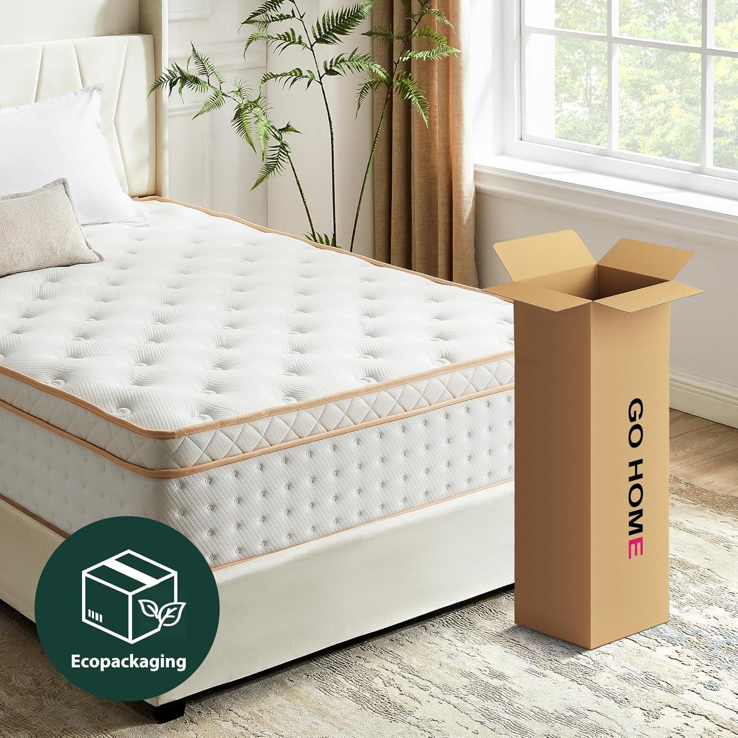 10 Inch Queen Mattress, Medium Firm Hybrid Mattress with Gel Memory Foam & Pocketed Coils, CertiPUR-US Certified, Pressure Relief, Motion Isolation, 100-Night Trial, 80“ x 60" x 10"