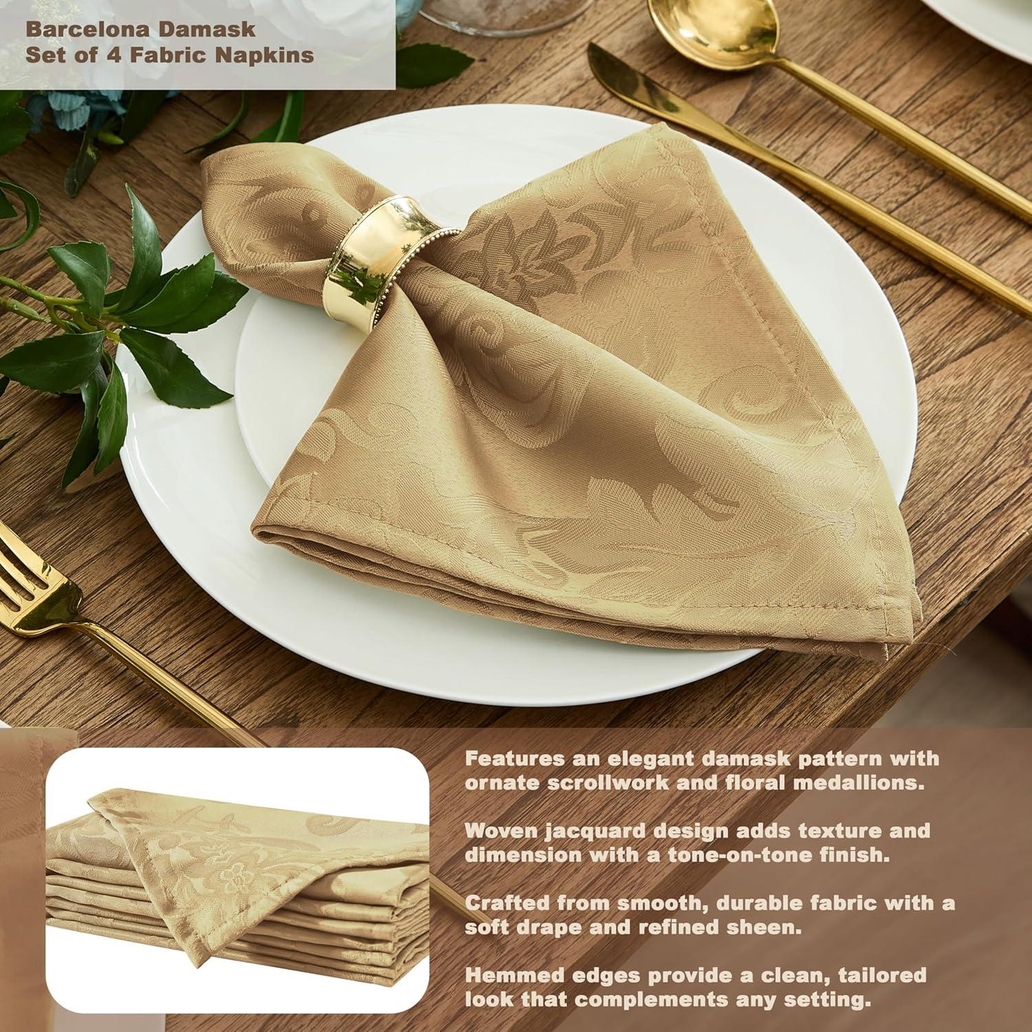 Barcelona Jacquard Damask Stain Resistant Tablecloth - 60" x 144" Rectangle - Gold - Elrene Home Fashions