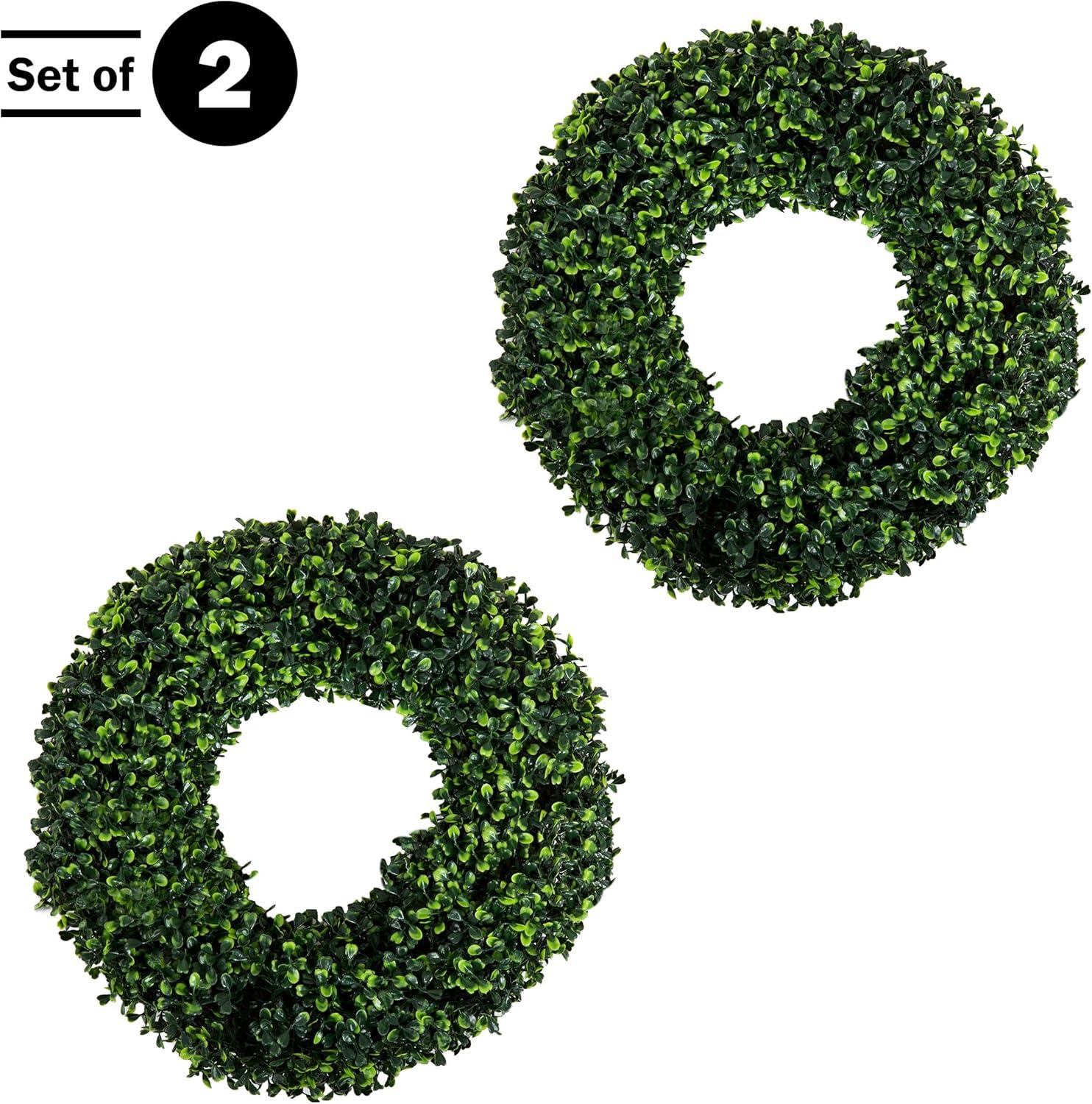 Pure Garden Set of Two 16.5-Inch Indoor/Outdoor Artificial Boxwood Wreaths