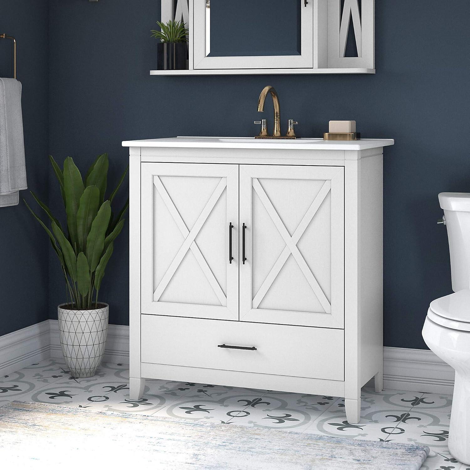 Bush Furniture Key West 32W Bathroom Vanity with Sink in White Ash