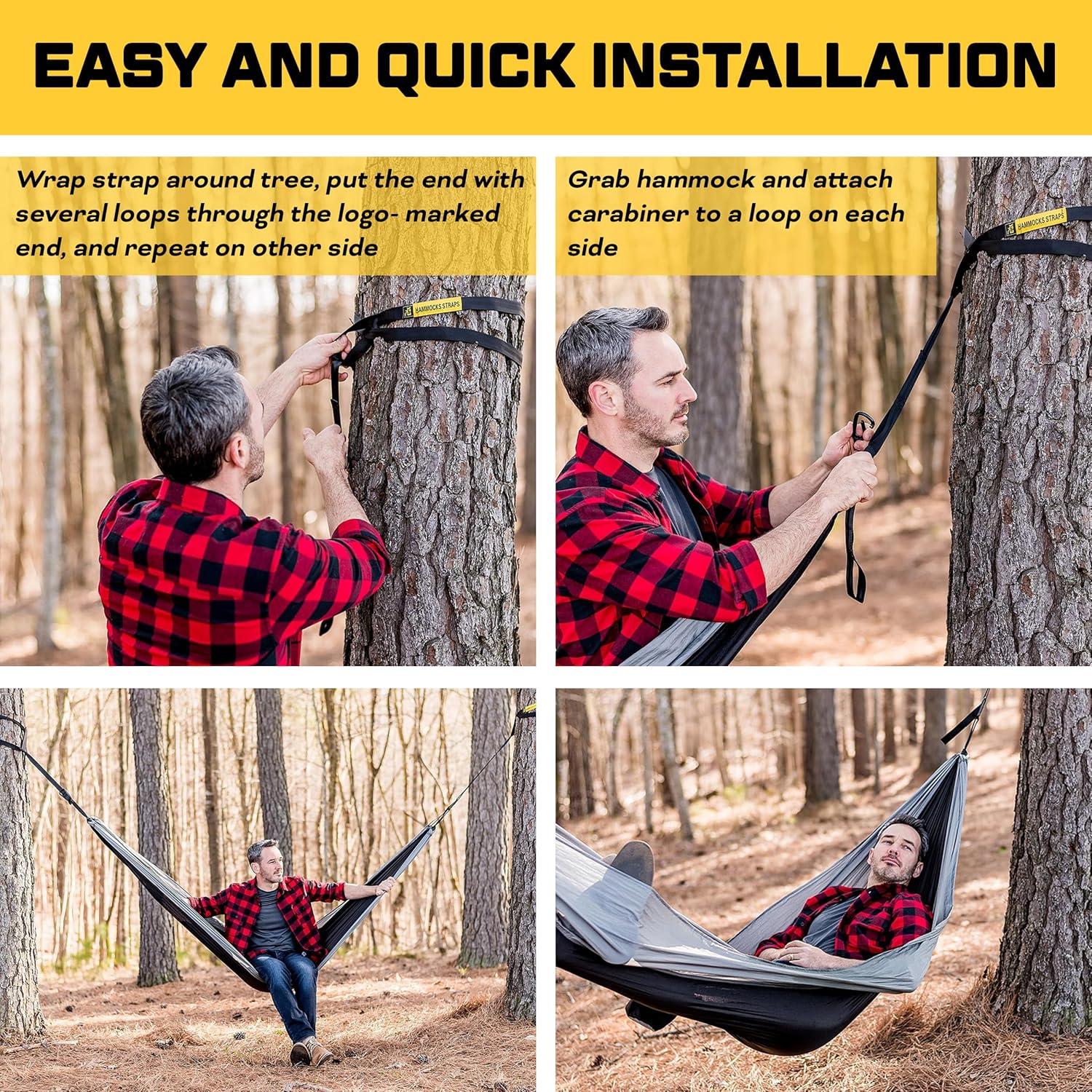 ELK Single Person Hammock with Tree Straps - Lightweight Parachute Nylon for Outdoor Adventures (Black/Gray)