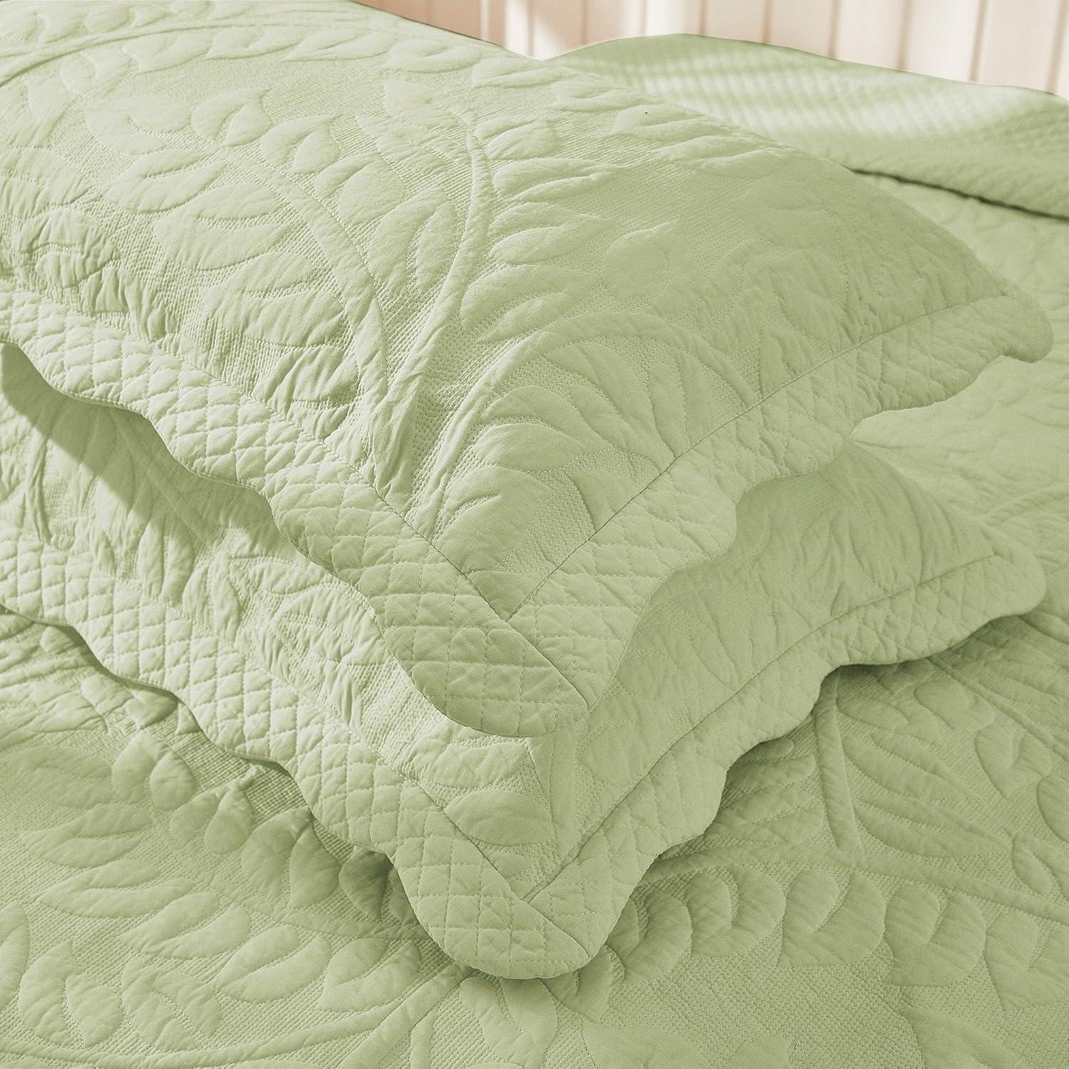 Pistachio Green Cotton Quilted Embroidered Standard Shams - 2 Piece