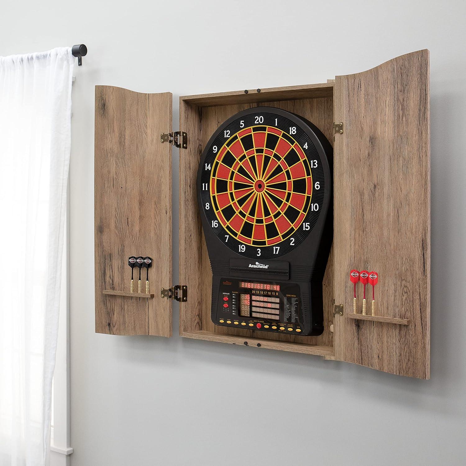 DMI Sports Tan CricketPro Dartboard Cabinet | Designed for Arachnid 15.5” CricketPro 900, 800, 750, 650 Electronic Dartboards | Does Not Include Dartboard