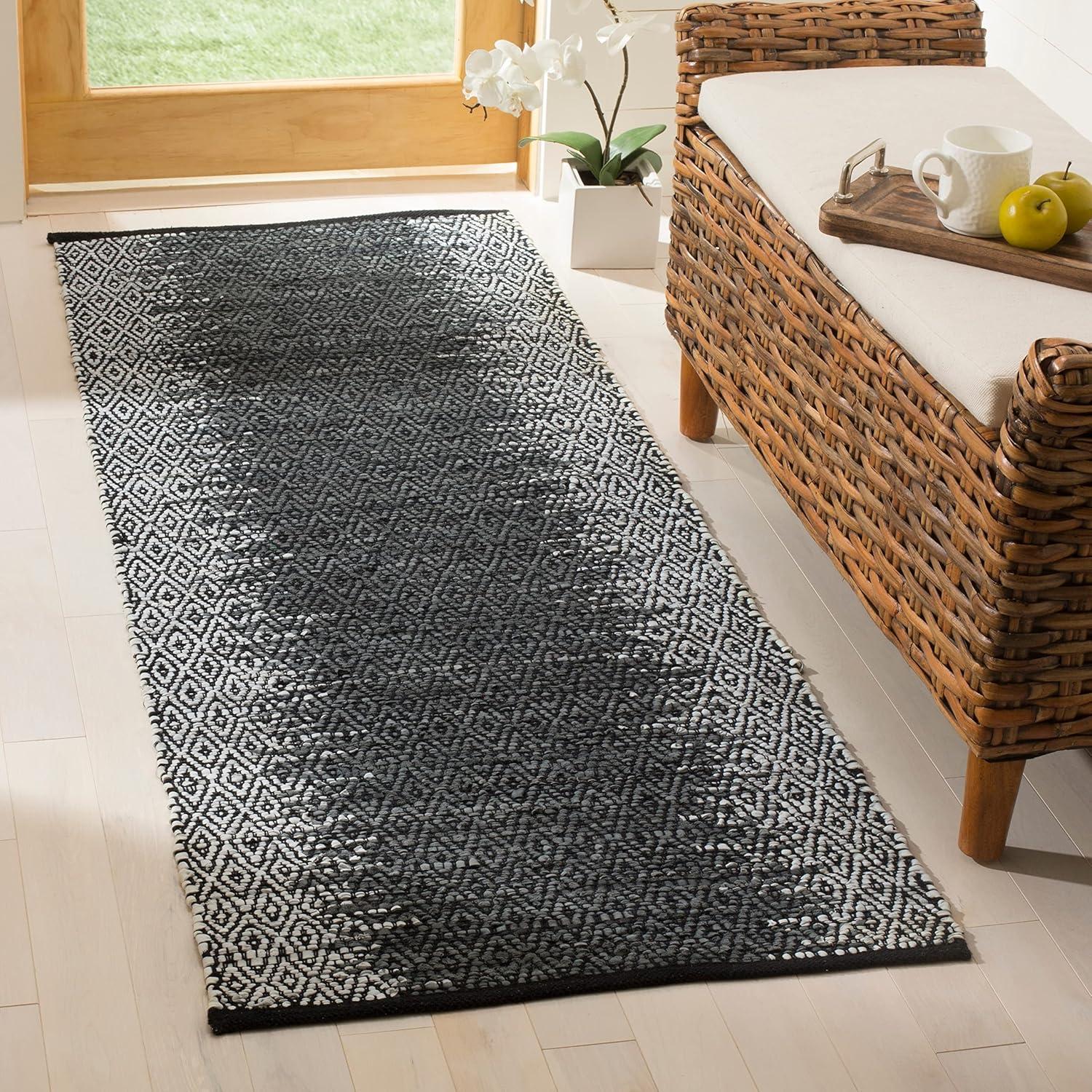 Vintage Leather VTL389 Hand Woven Indoor Accent Rug - Light Grey/Black - 3'x5' - Safavieh.