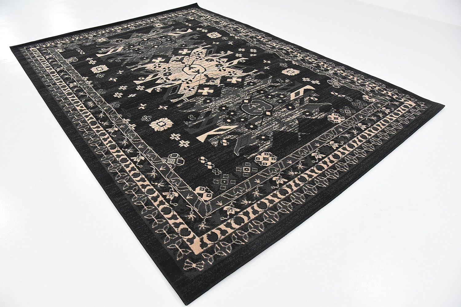 Unique Loom Taftan Collection Area Rug - Oasis (7' 1" x 10' Rectangle Black/Cream)