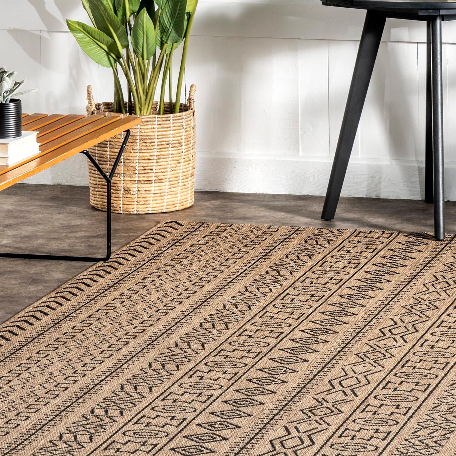 Reversible Brown Synthetic Square Indoor/Outdoor Rug