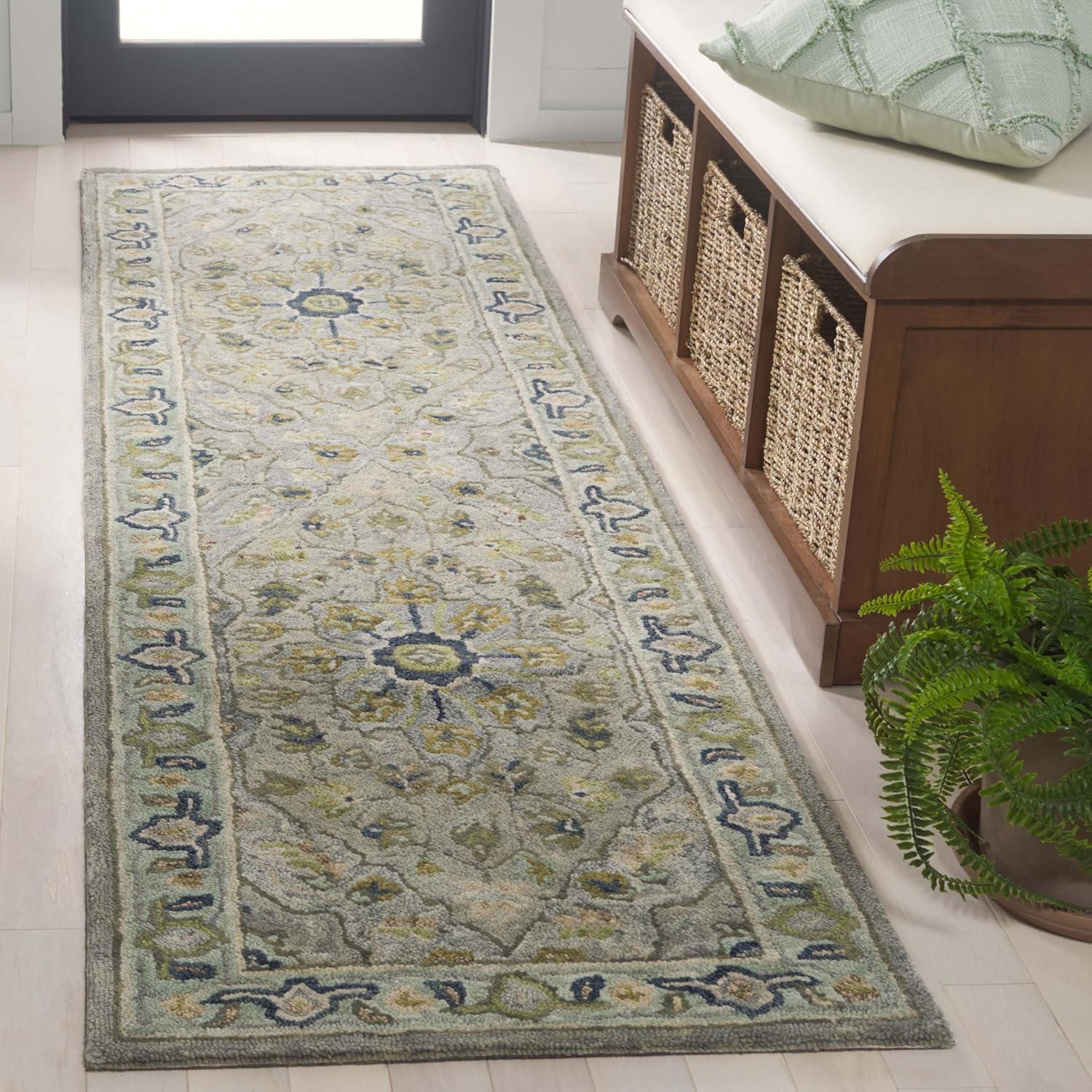 SAFAVIEH Heritage Collection Area Rug - 5' x 8', Ivory & Blue, Handmade Traditional Oriental Wool, Ideal for High Traffic Areas in Living Room, Bedroom, Dining (HG228M-5)