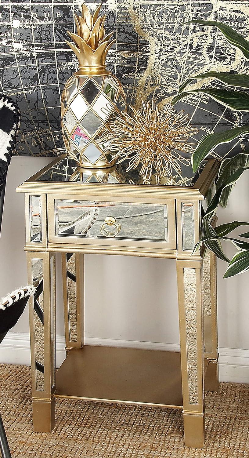 DecMode 39" x 34" Silver Wood Mirrored Panel 4 Drawers 2 Shelves and 2 Doors Buffet with Acrylic Knob Handles, 1-Piece