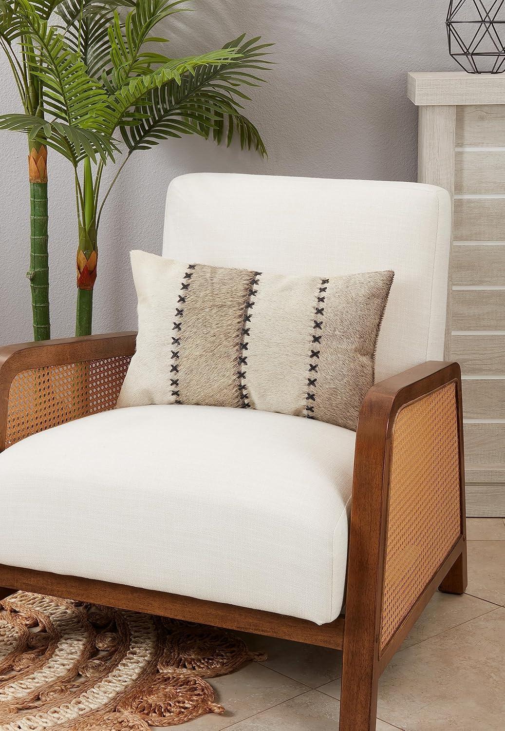 Saro Posh Collection Striped Leather/Suede Pillow Cover