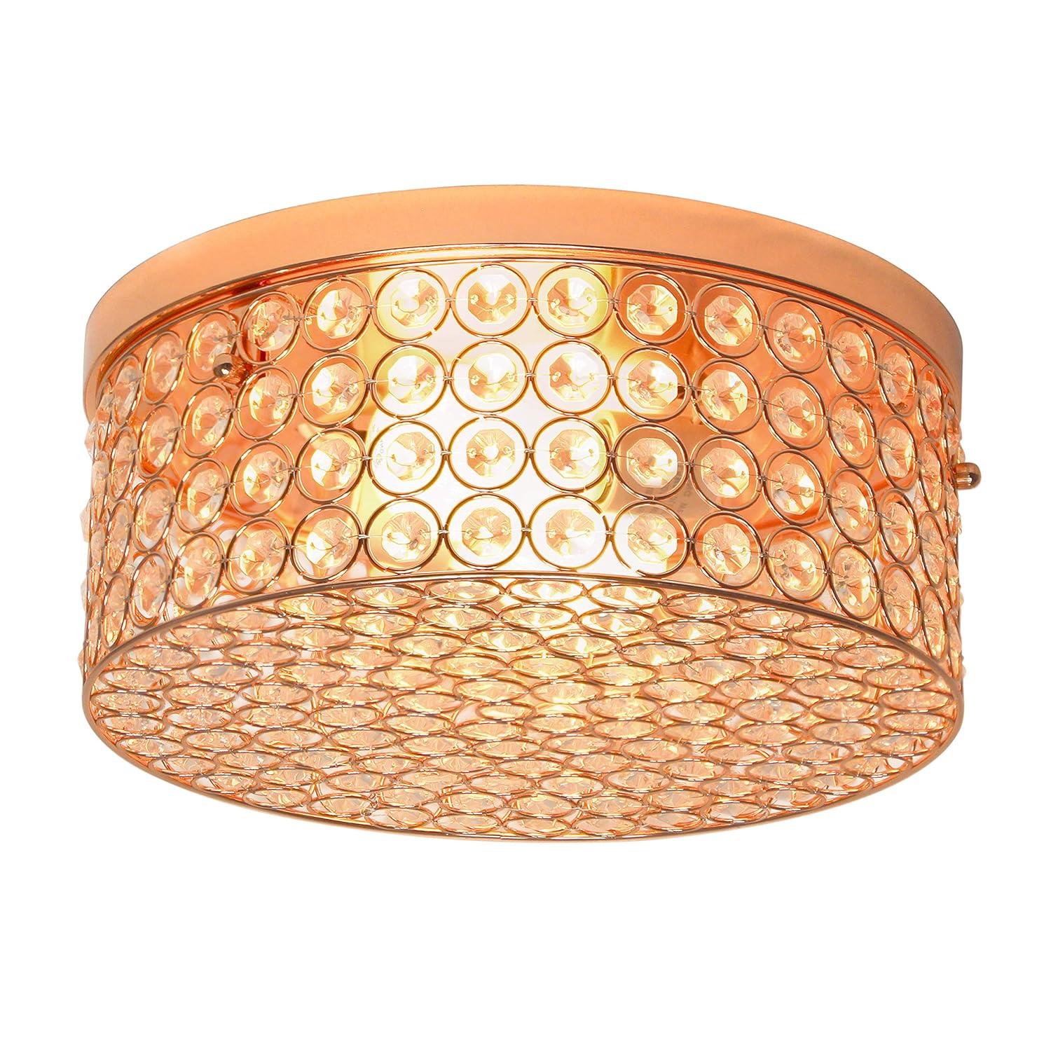 12" Elipse Crystal Flush Mount Ceiling Light, Rose Gold Base & Details - Elegant Designs: UL Listed, 60W
