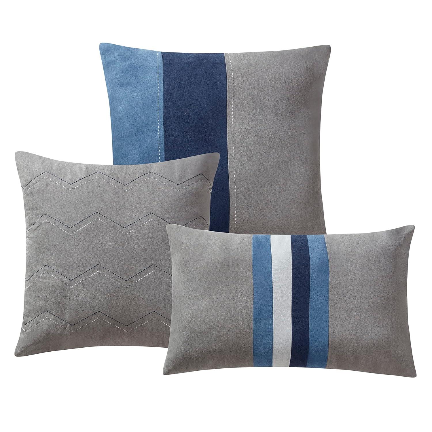 Queen Comforter Set Ultra Soft Faux Suede Fashion Bedding Sets with Shams, Throw Pillows, and Bed Skirt, Queen, Denim
