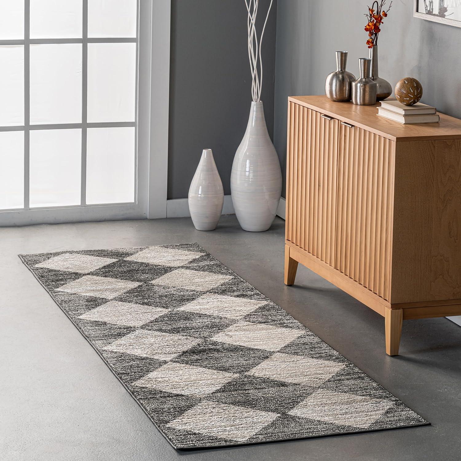 Nuloom Gianna Geometric 2x8 Runner Indoor Area Rug for Living Room Bedroom Dining Room Entryway Hallway Kitchen, Grey/Ivory