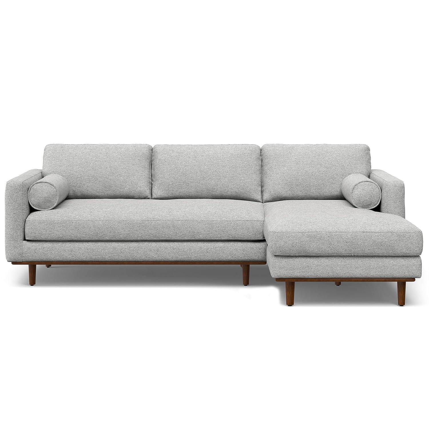 Simpli Home Morrison Large Left Sectional Sofa,Mid-Century Modern Couch with Chaise Lounge and Eco-Friendly Woven-Blend Fabric