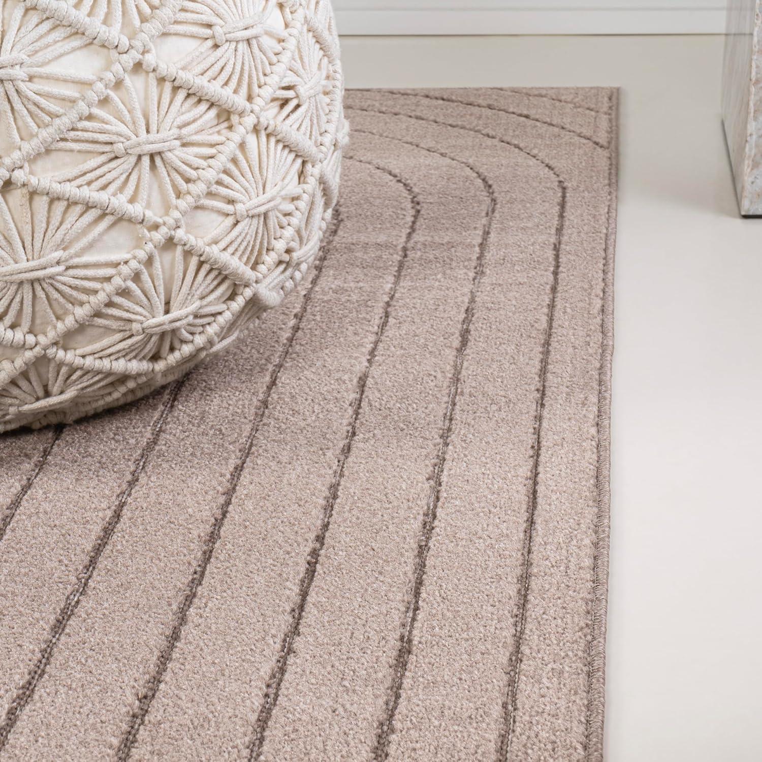 Light Taupe 2 x 8 Reversible Synthetic Stripe Runner Rug