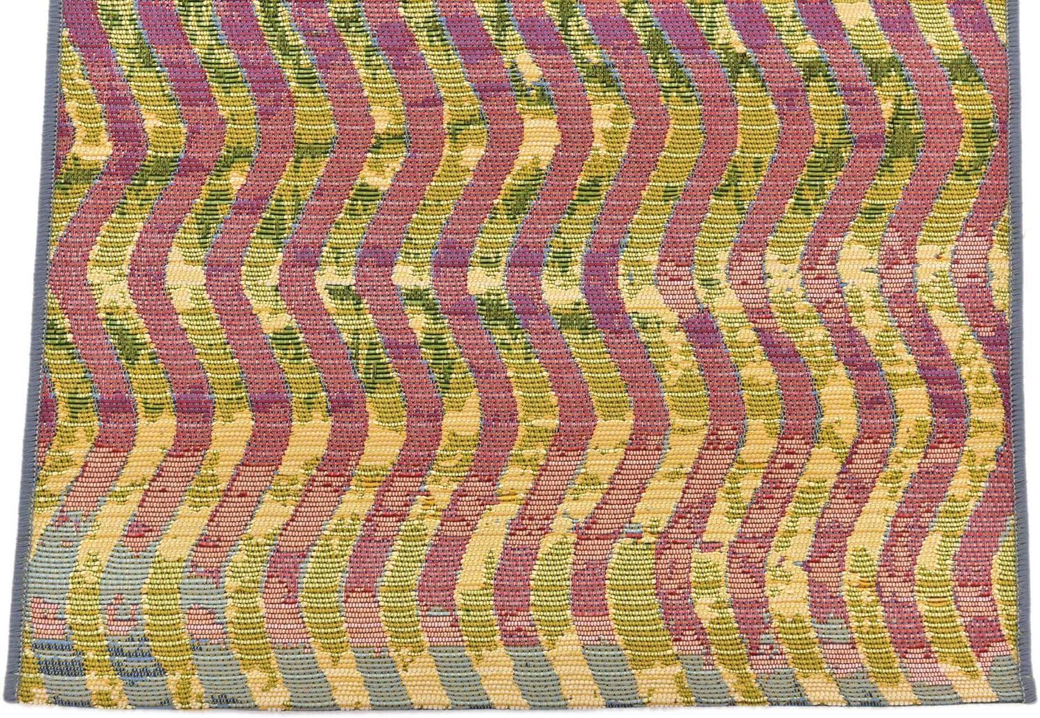 Vibrant Spectrum Stripe 2' x 6' Outdoor Runner Rug in Synthetic Multicolor