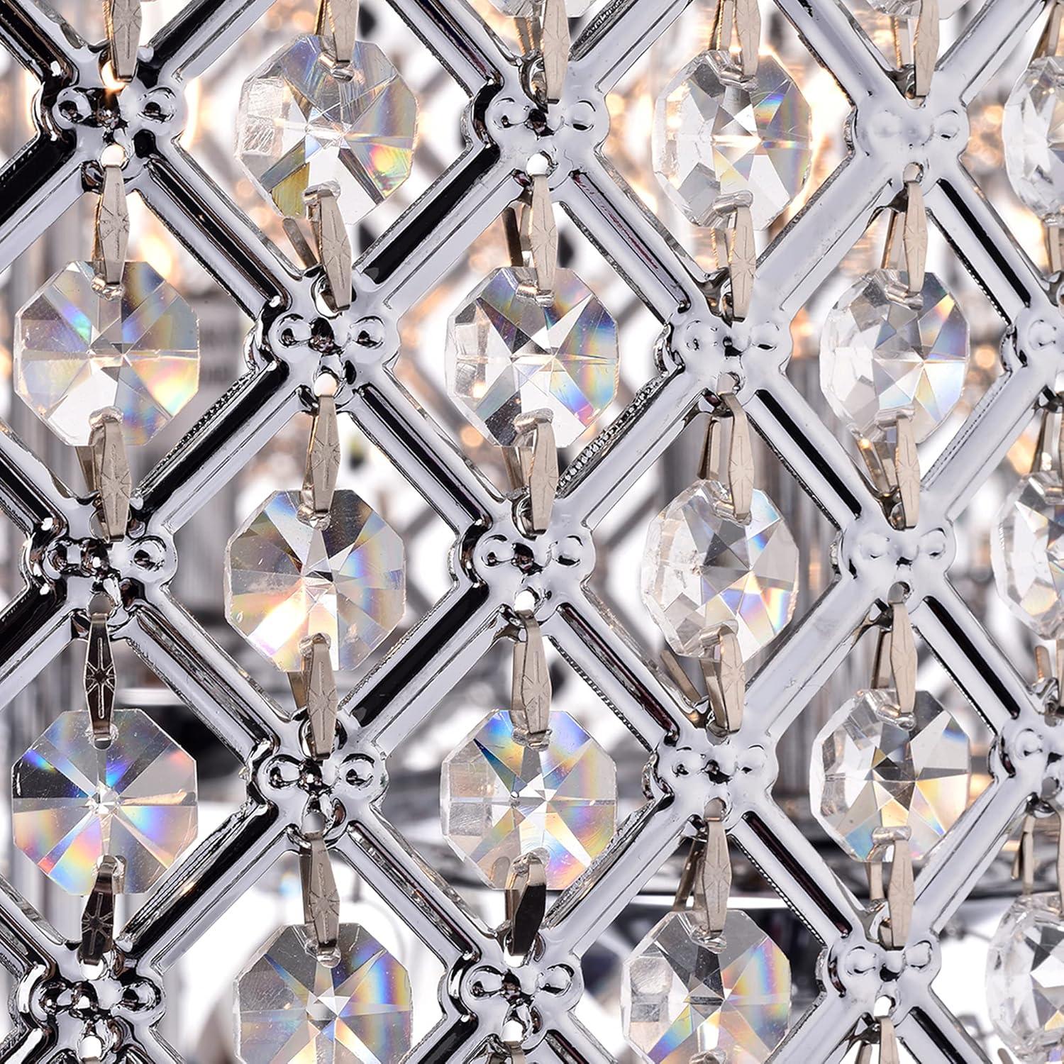 Chrome and Crystal 4-Light Drum Chandelier with Beaded Shade