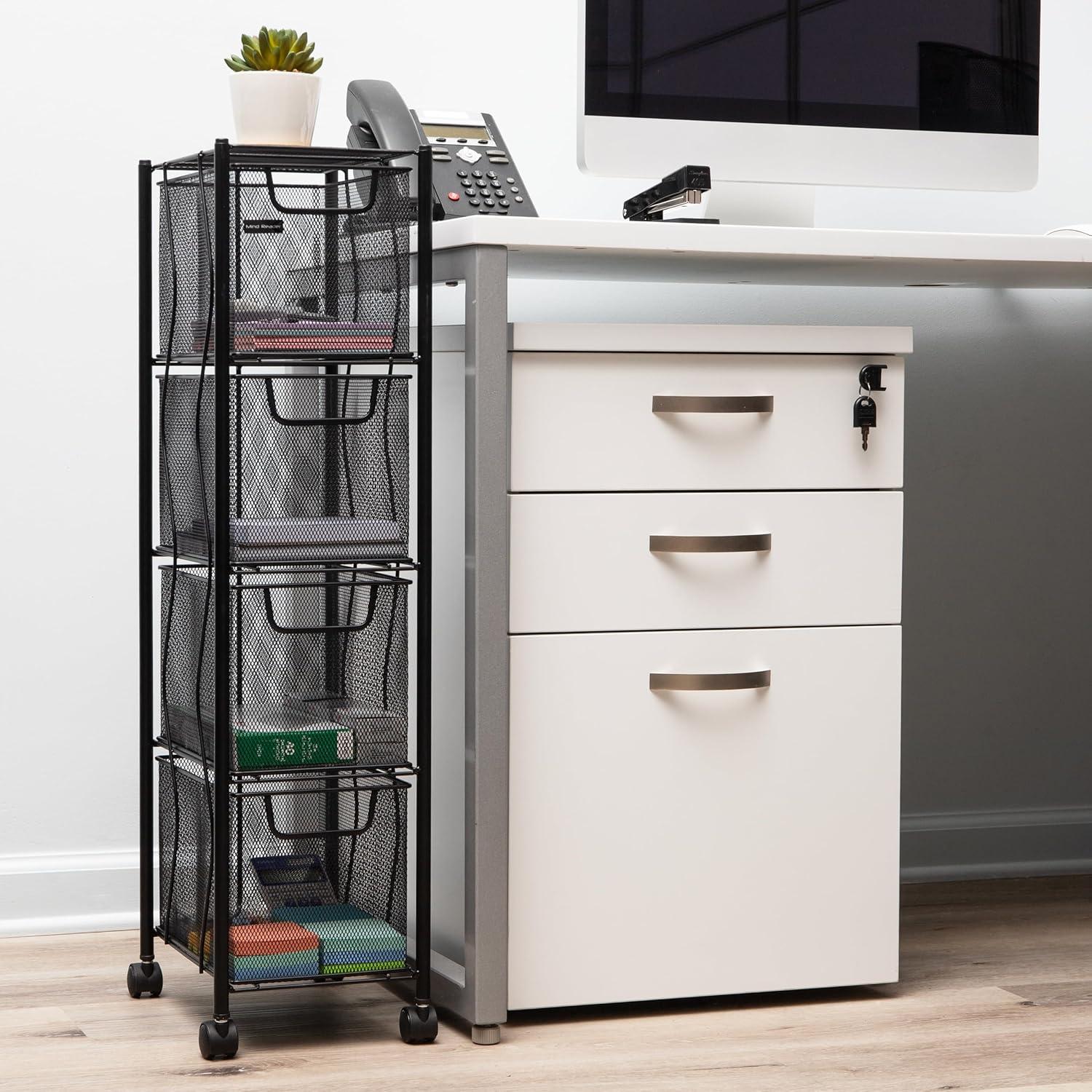 Mind Reader Mind Reader Rolling Cabinet with Drawers, Desk Organizer, Storage, 8"L x 11"W x 31.5"H, Black
