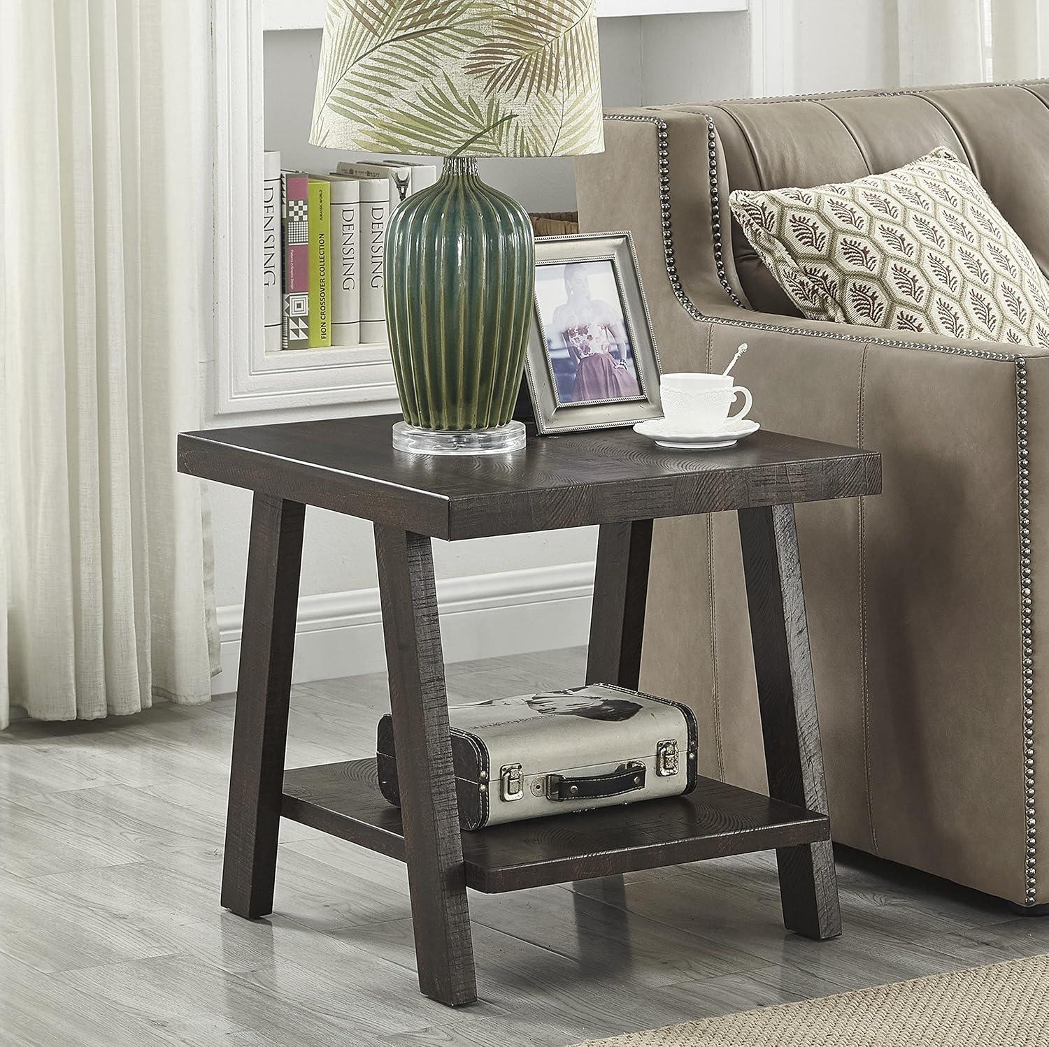 Roundhill Furniture Athens Contemporary Wood Shelf End Table in Weathered Espresso