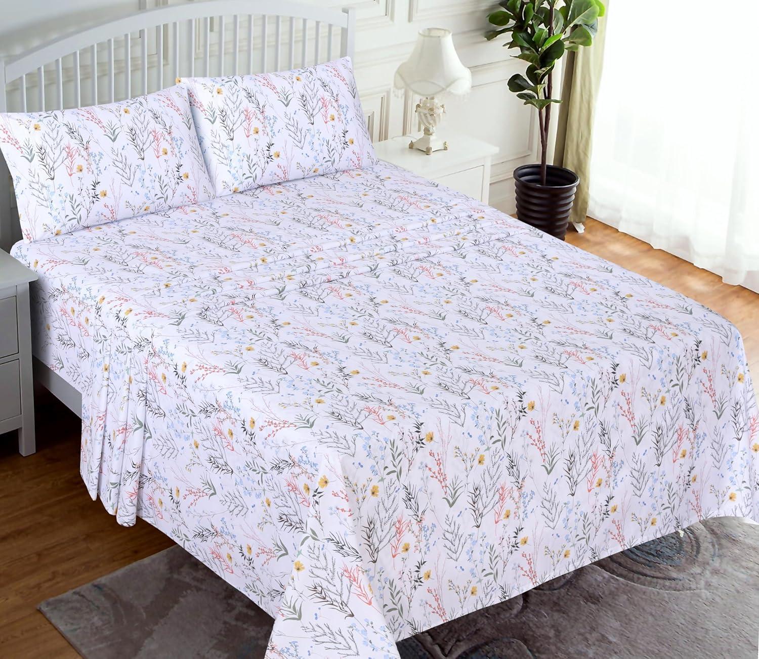 Aroma Floral Cotton Percale Queen Sheet Set with Deep Pockets