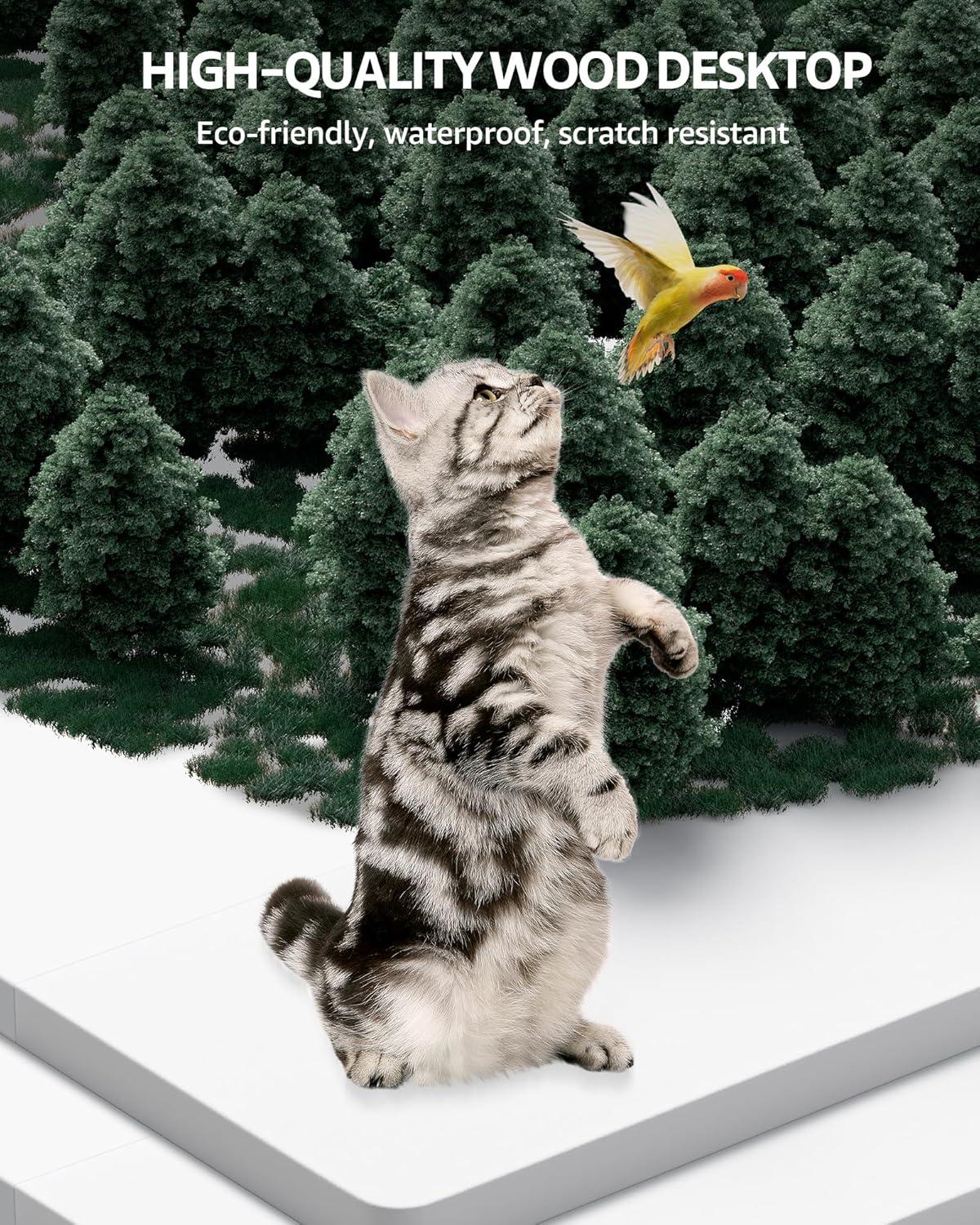 White Adjustable Height Standing Computer Desk with Headphone Hook