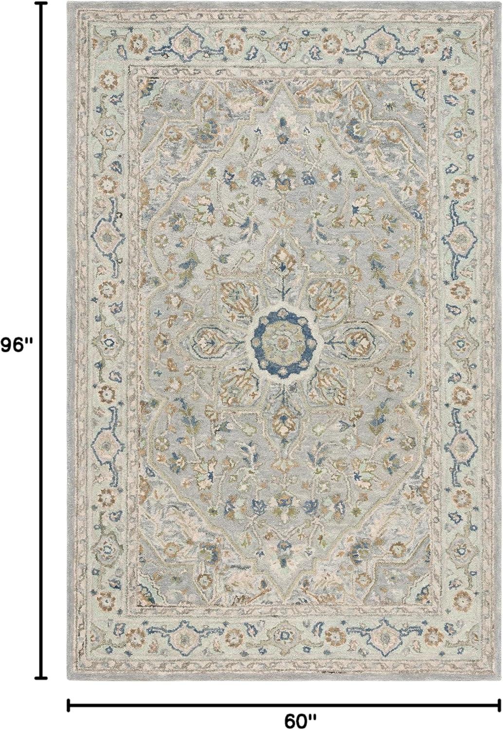 SAFAVIEH Heritage Collection Area Rug - 5' x 8', Ivory & Blue, Handmade Traditional Oriental Wool, Ideal for High Traffic Areas in Living Room, Bedroom, Dining (HG228M-5)