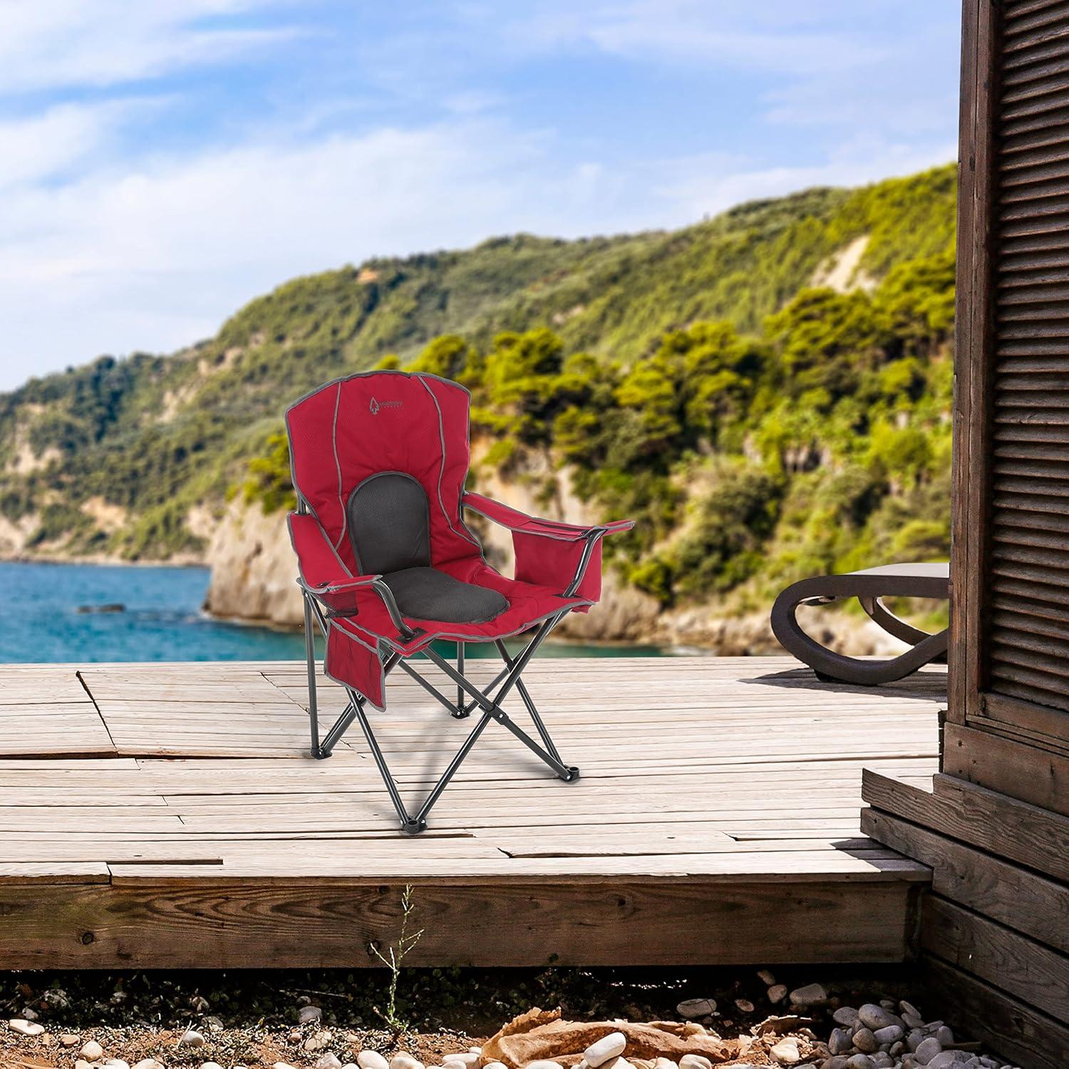 Red and Black Foldable Outdoor Camping Chair with Cup Holder