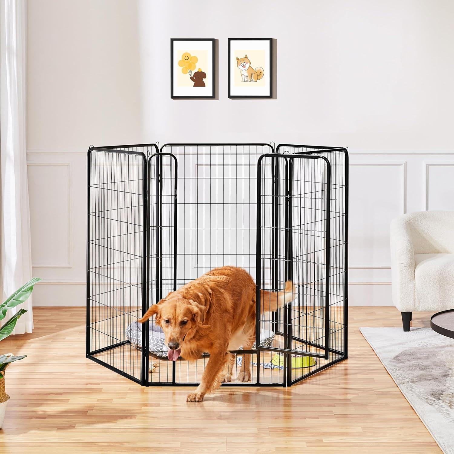 Yaheetech 6 Panels 47.5" Dog Playpen Panels Iron Dog Cat Exercise Barrier, Black