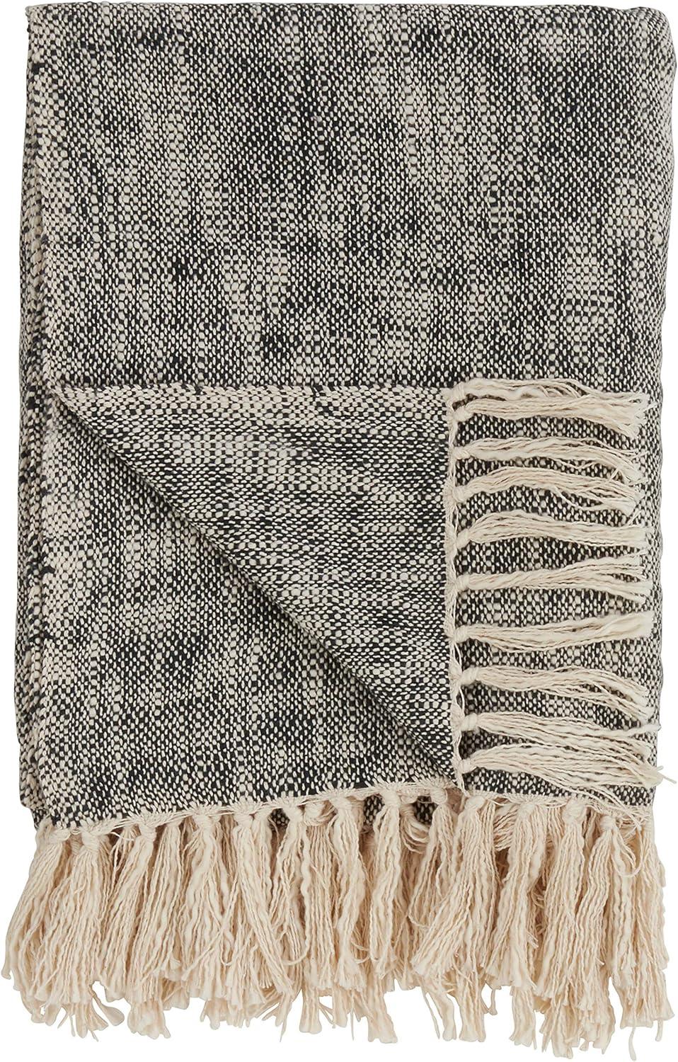 50"x60" Solid Throw Blanket with Tassels Black - Saro Lifestyle: Cotton Weave, Machine Washable, Cozy for Sofa or Bed