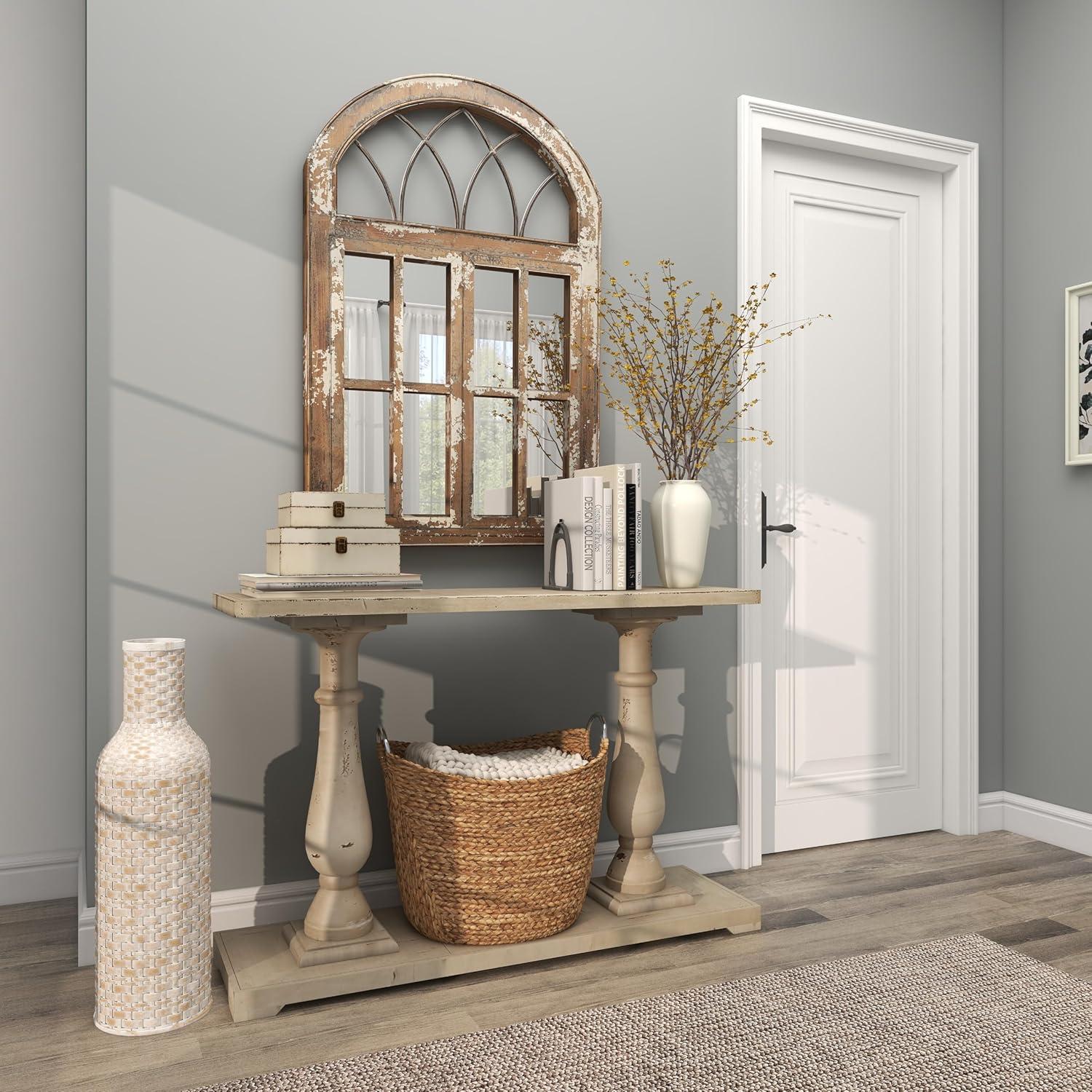 DecMode White  Bohemian Metal Vase with Distressed Weaving Pattern, 9" x 9" x 30", Features Neutral Woven Patterns