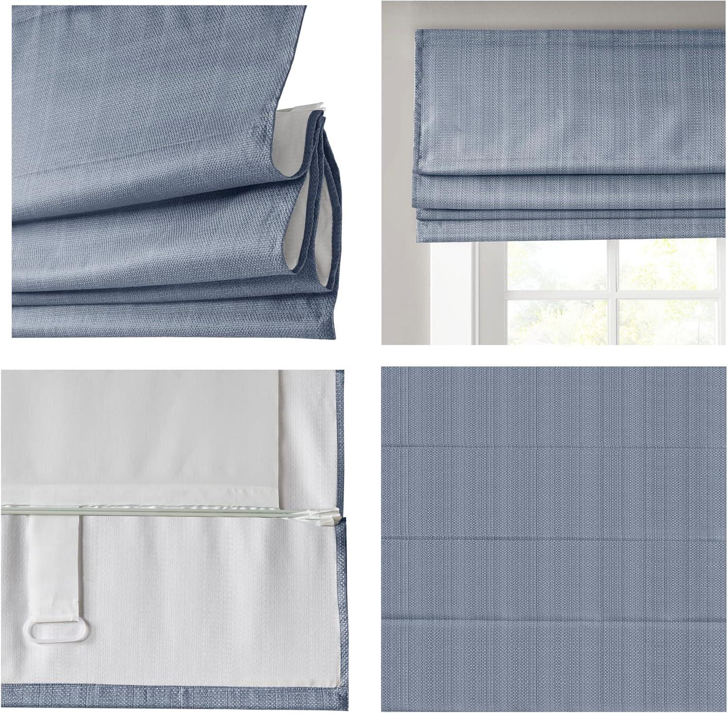 Madison Park Galen Basketweave Room Darkening Cordless Roman Shade Single Window Panel in Indigo Blue, 34"x64"