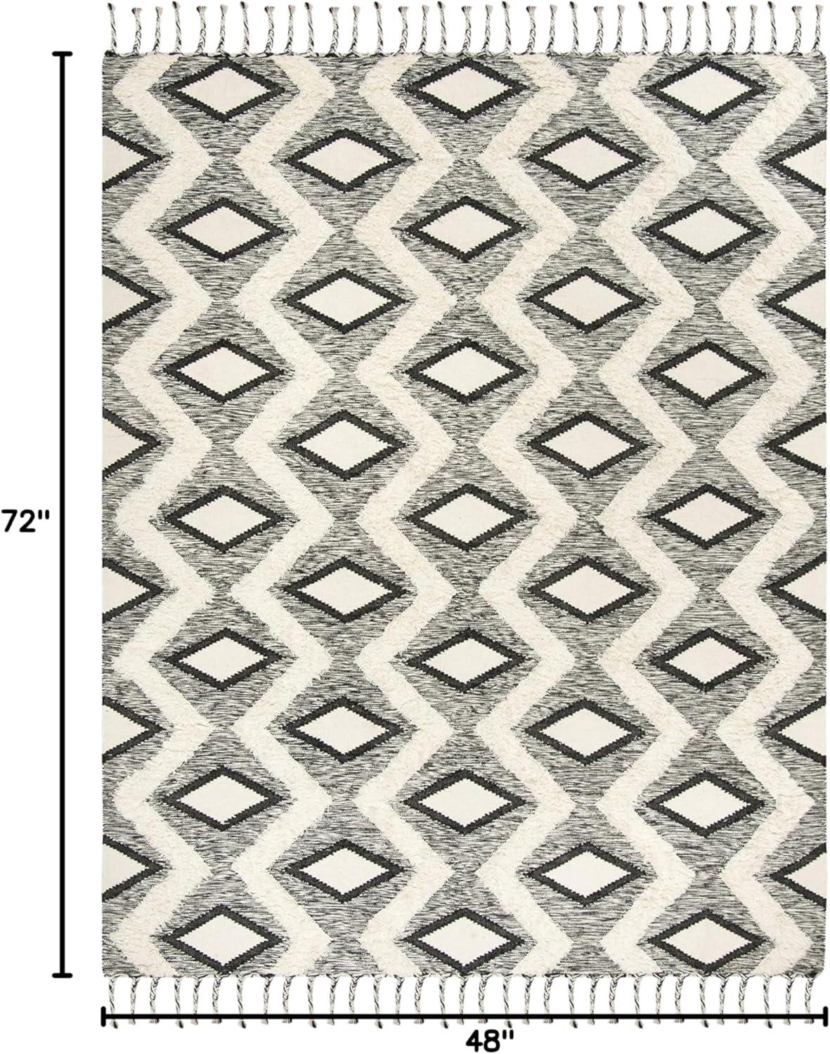 Kenya KNY908 Hand Knotted Area Rug - Black/Ivory - 4'x6' - Safavieh