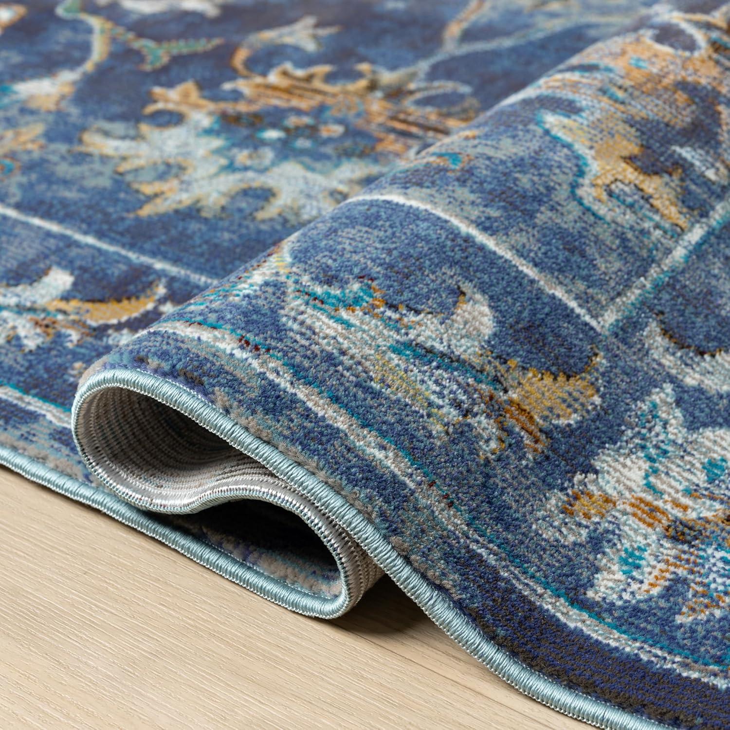 LR Home Ada 5' x 8' Indigo Bordered Floral Adult Durable Indoor Area Rug