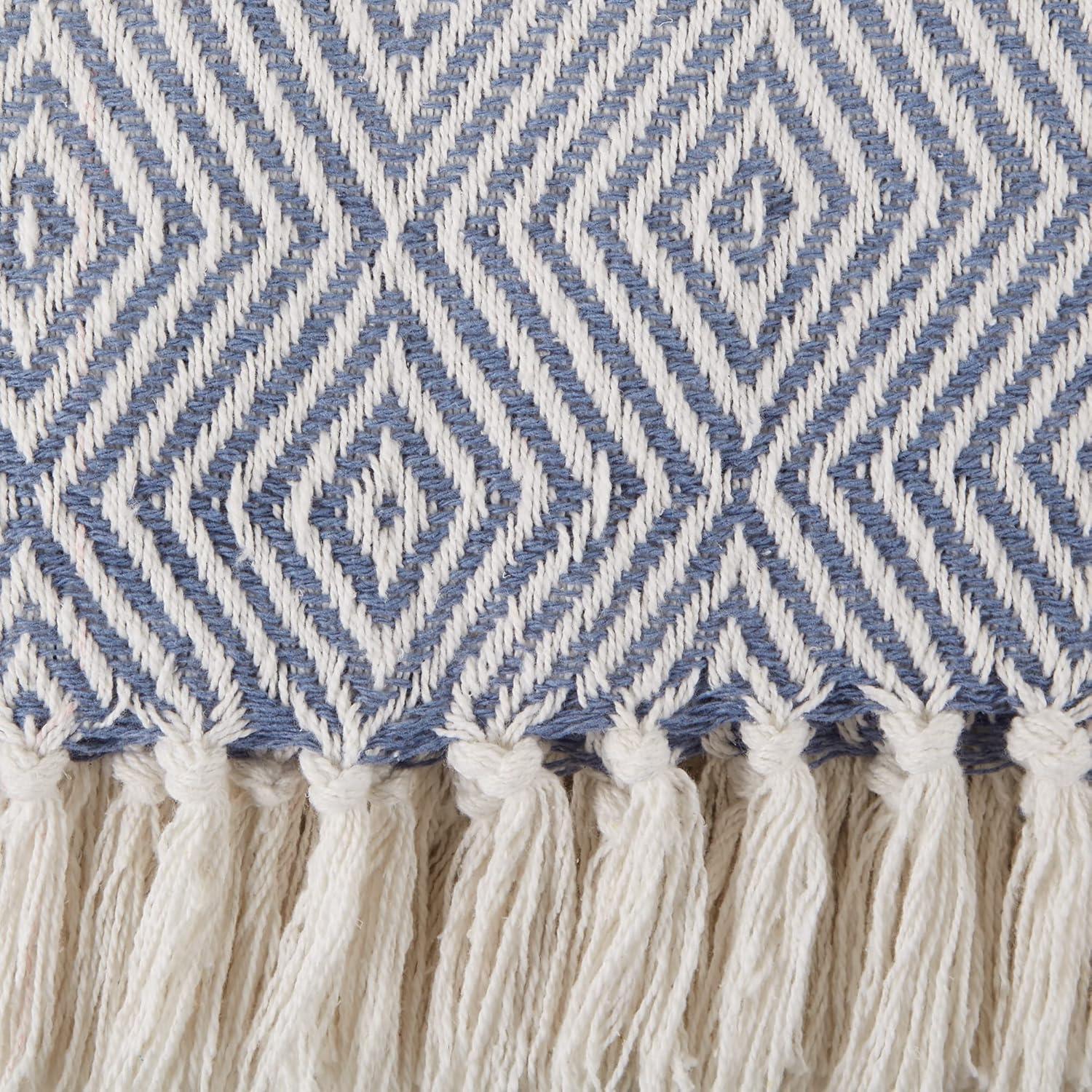 50"x60" Diamond Geometric Throw Blanket Stonewash Blue - Design Imports: Lightweight, Woven Cotton