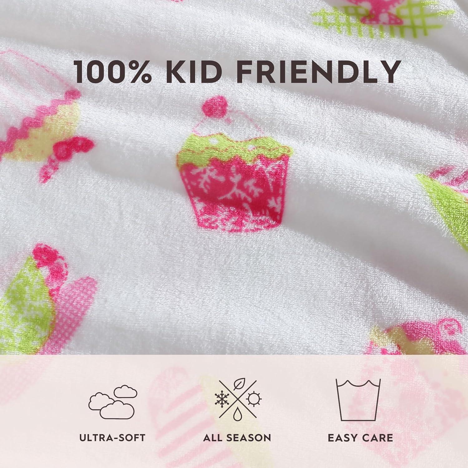 50" x 60" White and Pink Kids' Fleece Throw Blanket