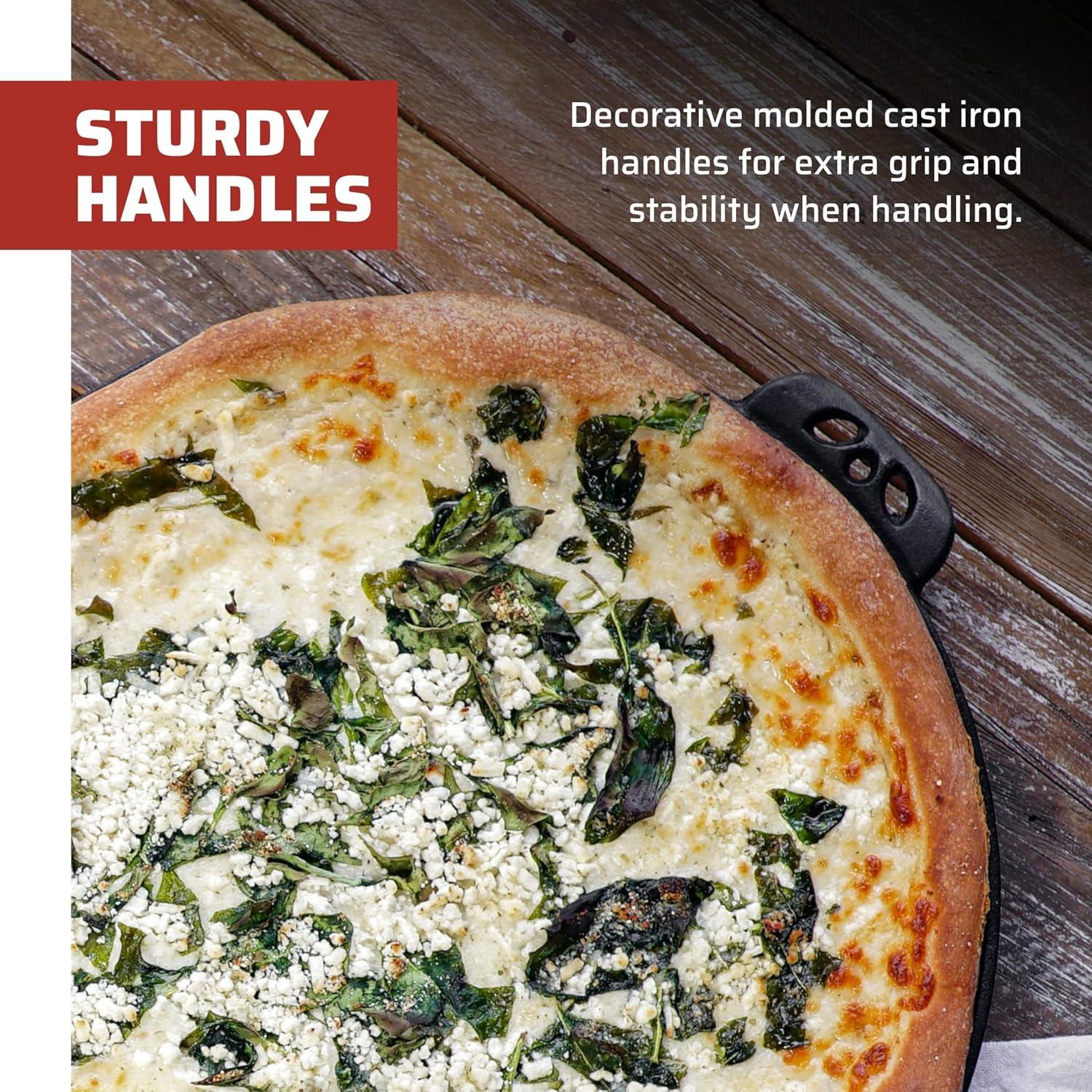 Black Cast Iron 14-Inch Pizza Pan with Handles