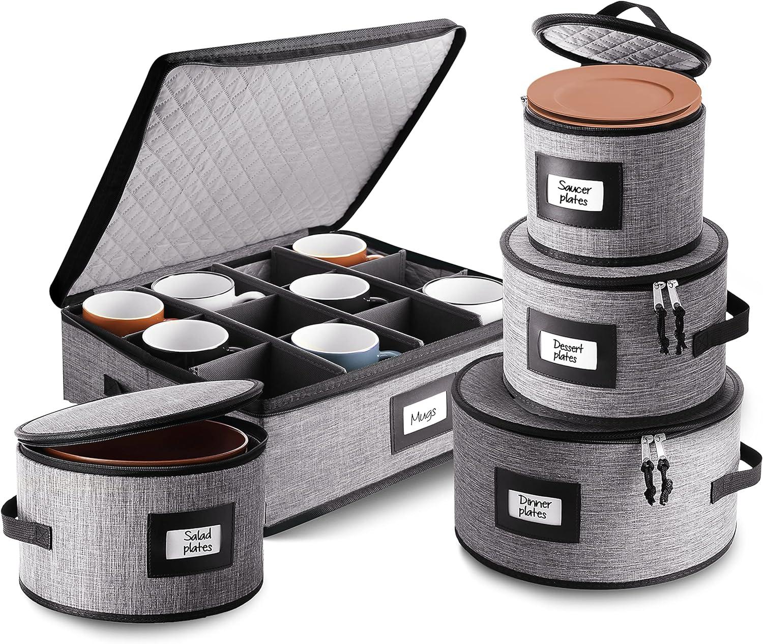 Fabric Dinnerware Storage Set with Felt Dividers Included