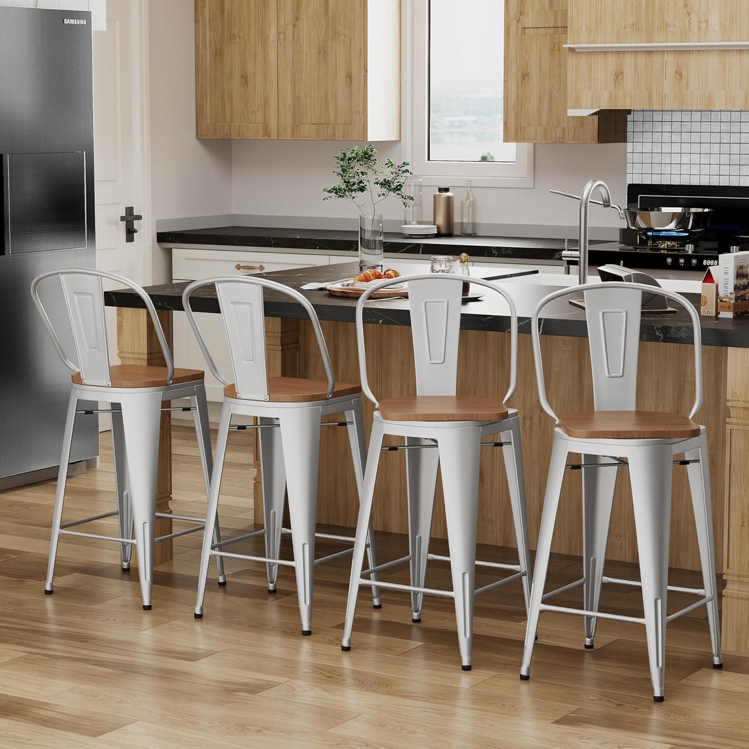 Andeworld  farmhouse bar stools ,counter height bar stools set of 4 - Set of 4 Silver 30INCH Bar Height N/A 350 lbs