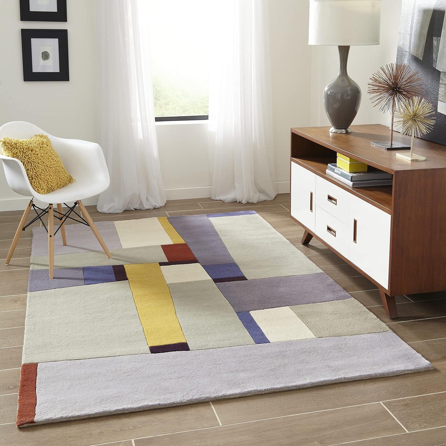 Momeni Rugs New Wave Collection, 100% Wool Hand Carved & Tufted Contemporary Area Rug, 5'9" Round, Grey