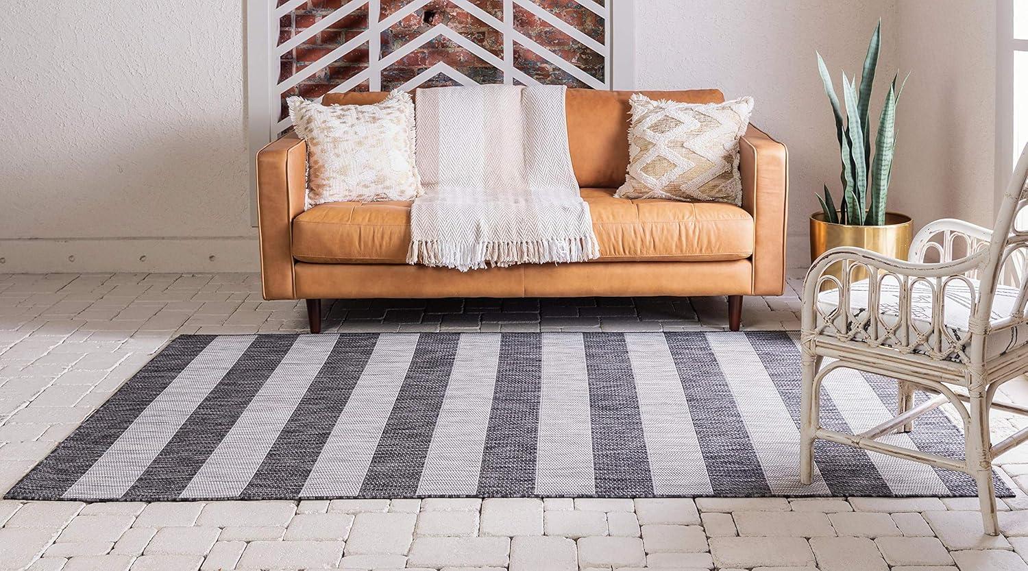 Unique Loom Outdoor Striped Distressed Stripe Striped Woven Area Rug