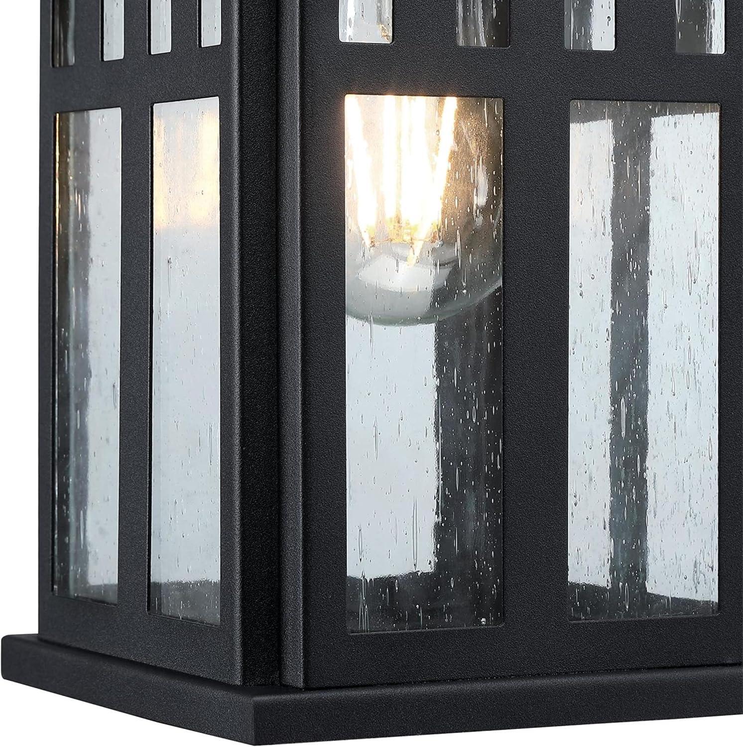 Textured Black Craftsman Outdoor Wall Sconce with Seeded Glass